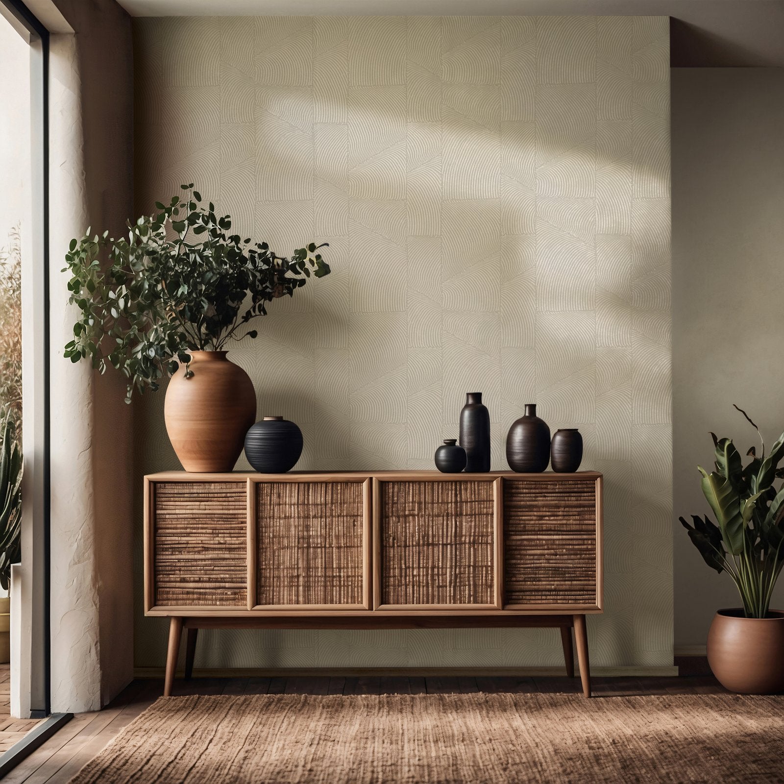 Graphic wallpaper in beige color - pattern number TR34643 - by Galerie in the Terra collection