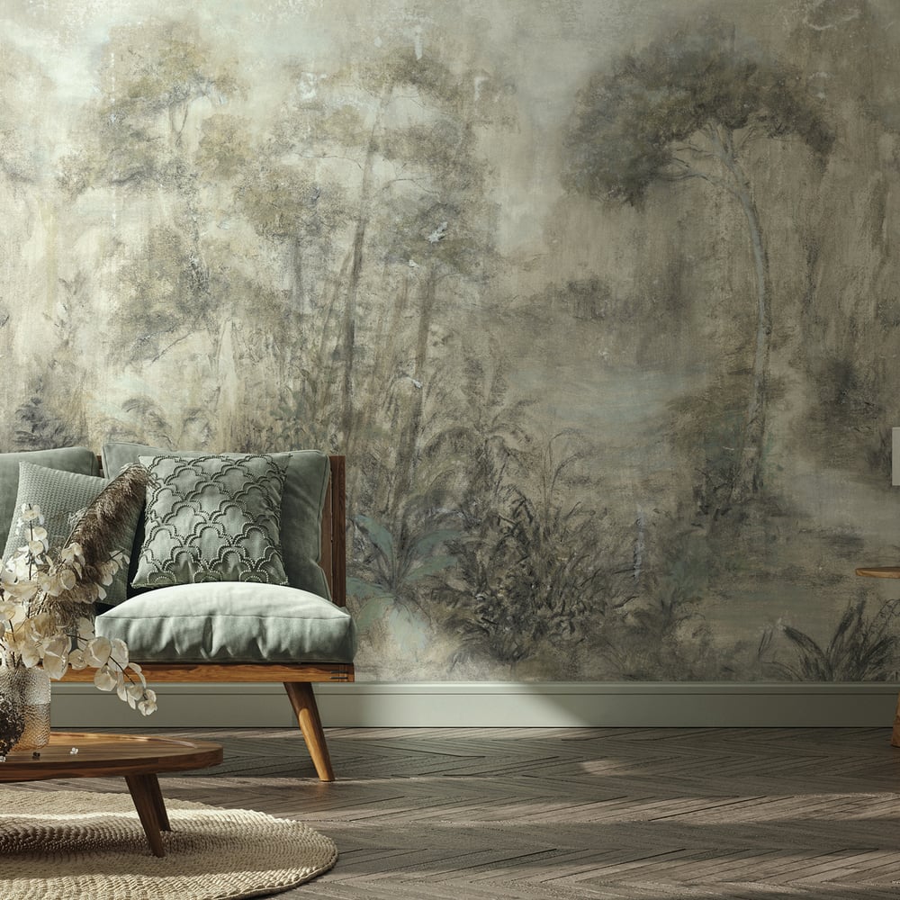 Floral 6 Panel Mural in beige color - pattern number 35098 - by Galerie in the City Romance collection