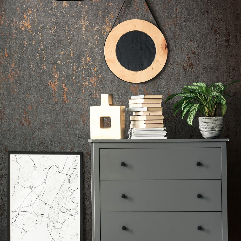 Concrete look Wallpaper in anthracite color - pattern number 35146 - by Galerie in the City Romance collection