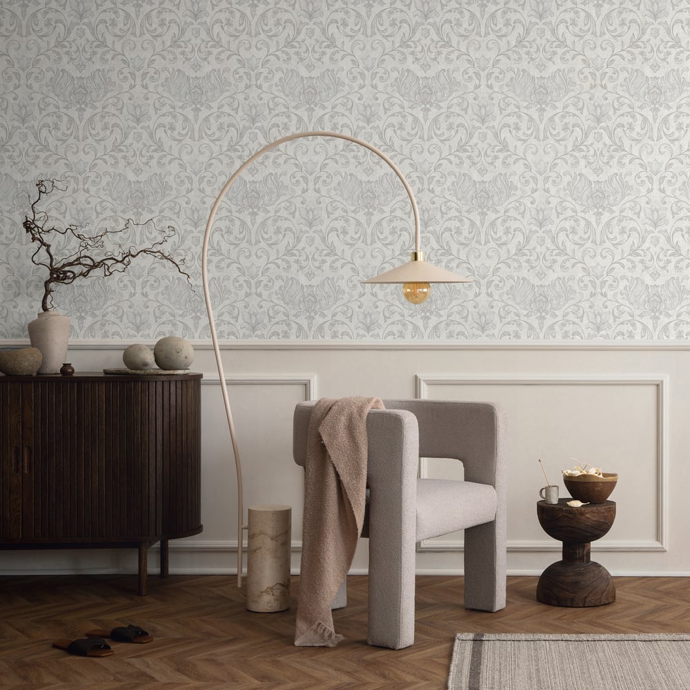 Floral Wallpaper in grey color - pattern number 35147 - by Galerie in the City Romance collection