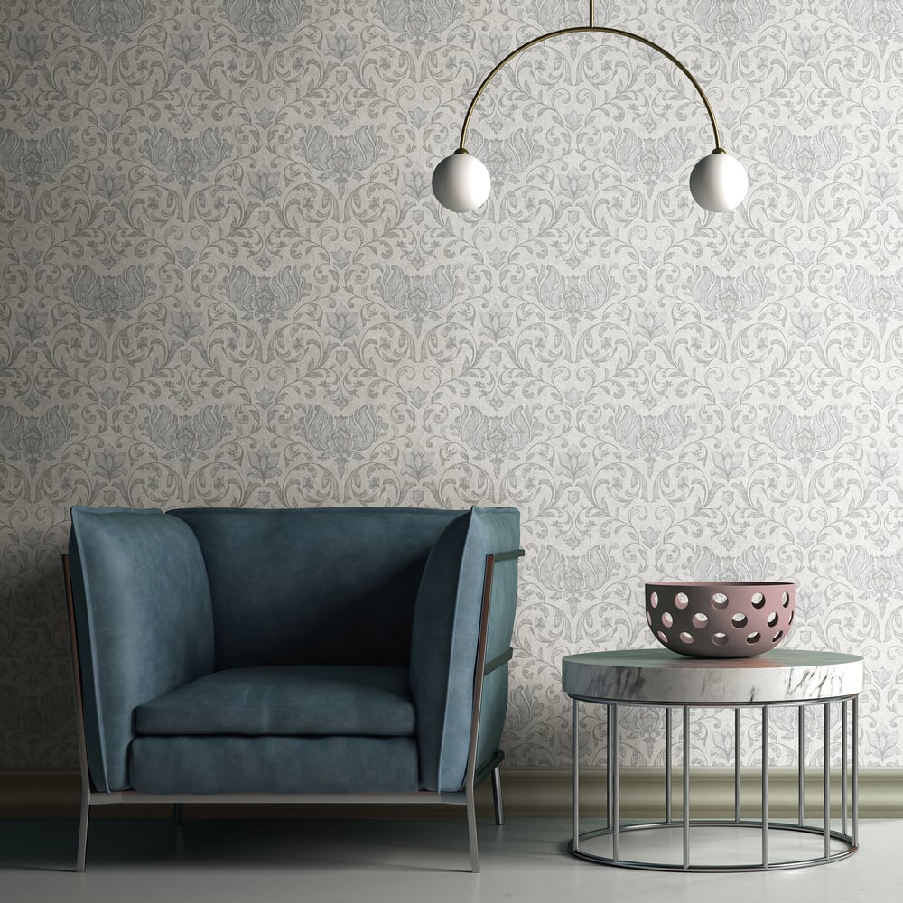 Floral Wallpaper in grey color - pattern number 35147 - by Galerie in the City Romance collection