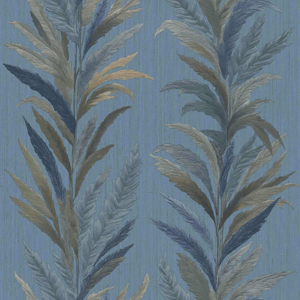 Leaf Flourish wallpaper in blue gold color - pattern number 35906 - by Galerie in the Ornamenta collection