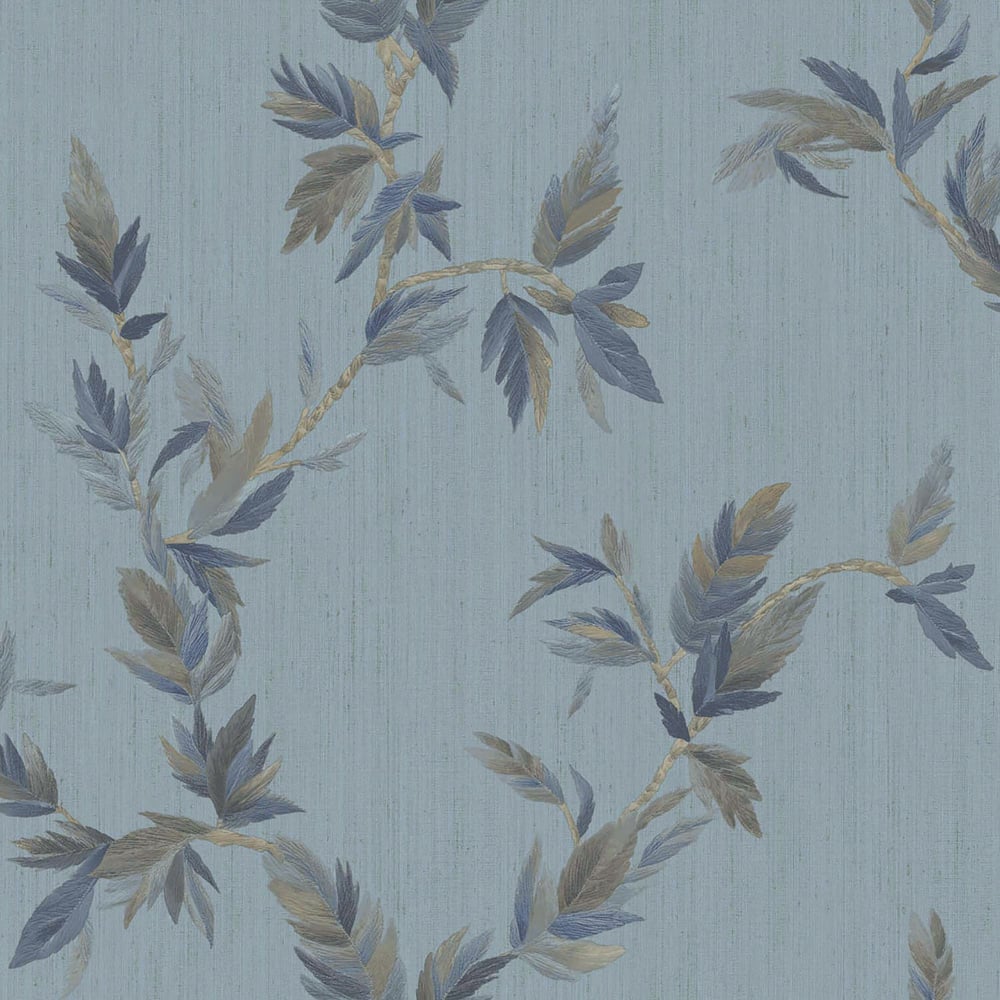 Thin Leaf wallpaper in blue gold color - pattern number 35916 - by Galerie in the Ornamenta collection