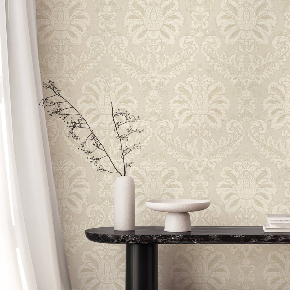 Traditional Damask wallpaper in beige color - pattern number 35924 - by Galerie in the Ornamenta collection
