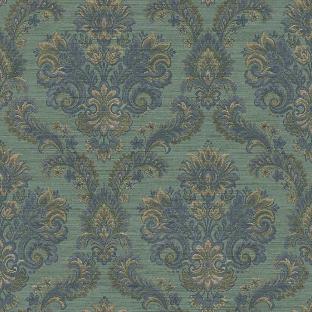 Floral Damask wallpaper in green blue color - pattern number 35945 - by Galerie in the Ornamenta collection