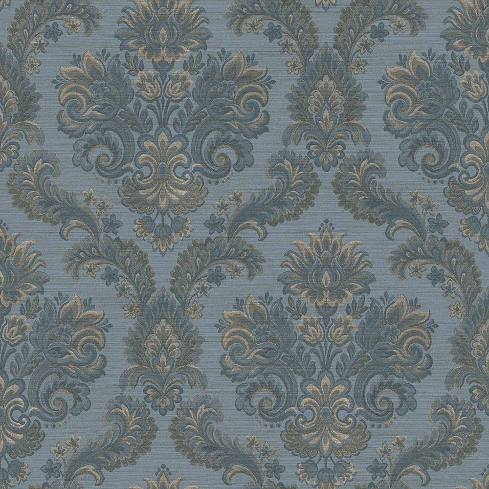Floral Damask wallpaper in blue beige color - pattern number 35946 - by Galerie in the Ornamenta collection
