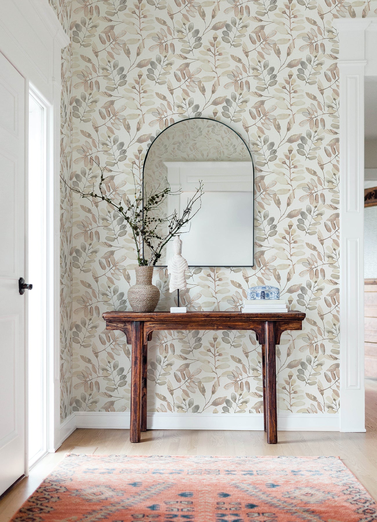Pinnate wallpaper in salmon color - pattern number 4169-13912 - by Chesapeake in the Oak and Moss collection