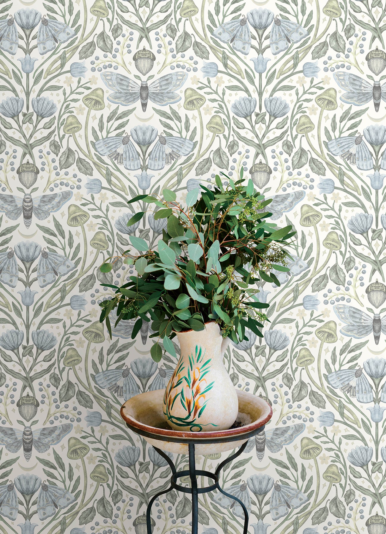 Mystic Moth wallpaper in sky blue color - pattern number 4169-83117 - by Chesapeake in the Oak and Moss collection