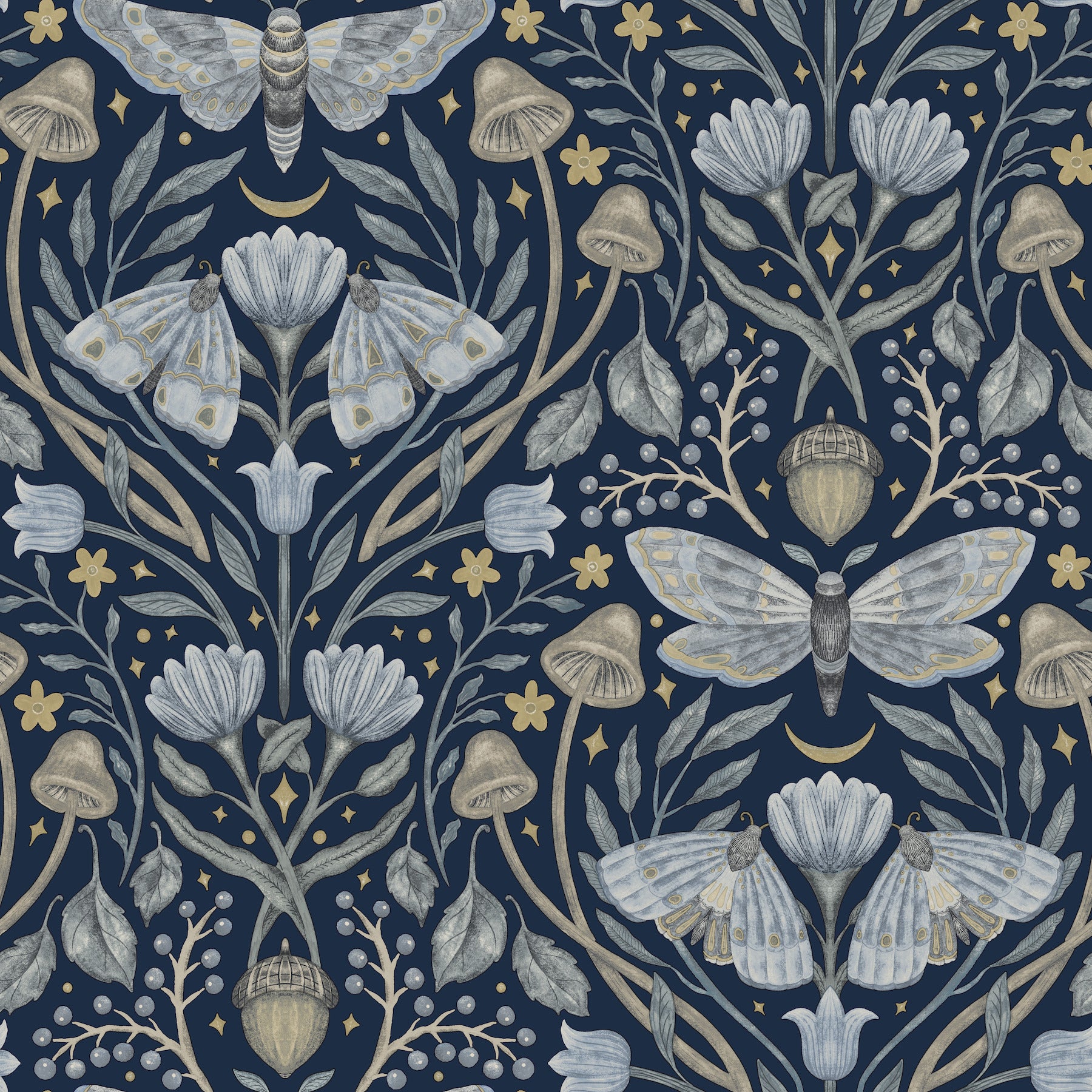 Mystic Moth wallpaper in navy color - pattern number 4169-83118 - by Chesapeake in the Oak and Moss collection