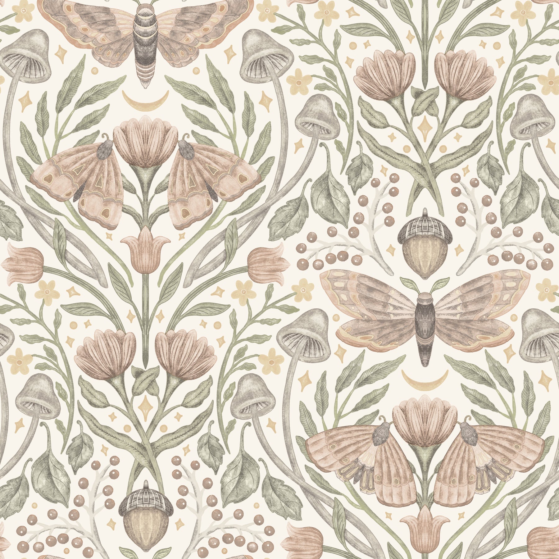 Mystic Moth wallpaper in blush color - pattern number 4169-83119 - by Chesapeake in the Oak and Moss collection
