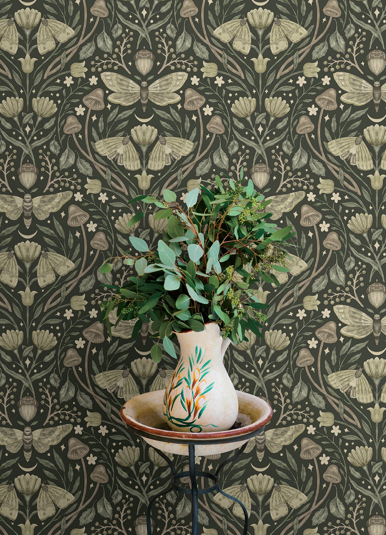 Mystic Moth wallpaper in dark green color - pattern number 4169-83120 - by Chesapeake in the Oak and Moss collection