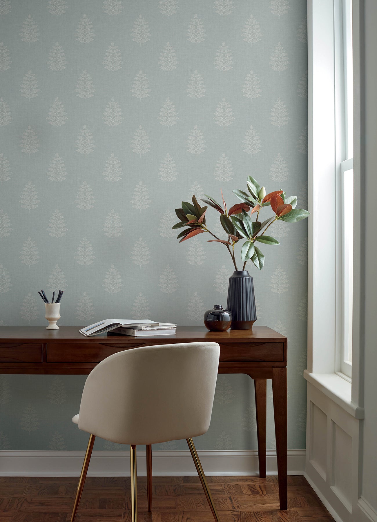 Frond wallpaper in light blue color - pattern number 4169-83130 - by Chesapeake in the Oak and Moss collection