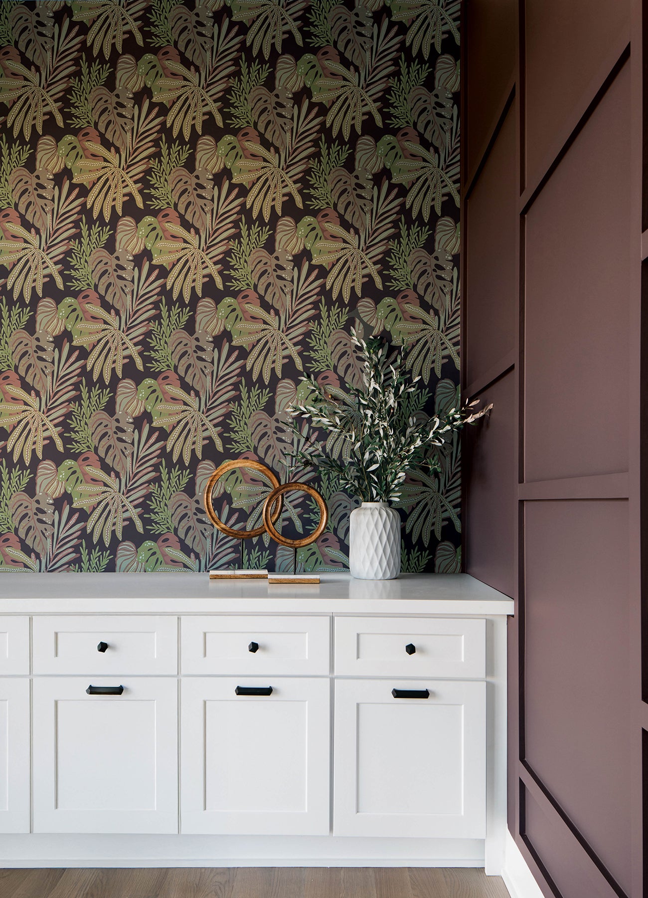 Alocasia wallpaper in burgundy color - pattern number 4177-27738 - by A Street Prints in the Drew and Jonathan Home Fifth Edition collection