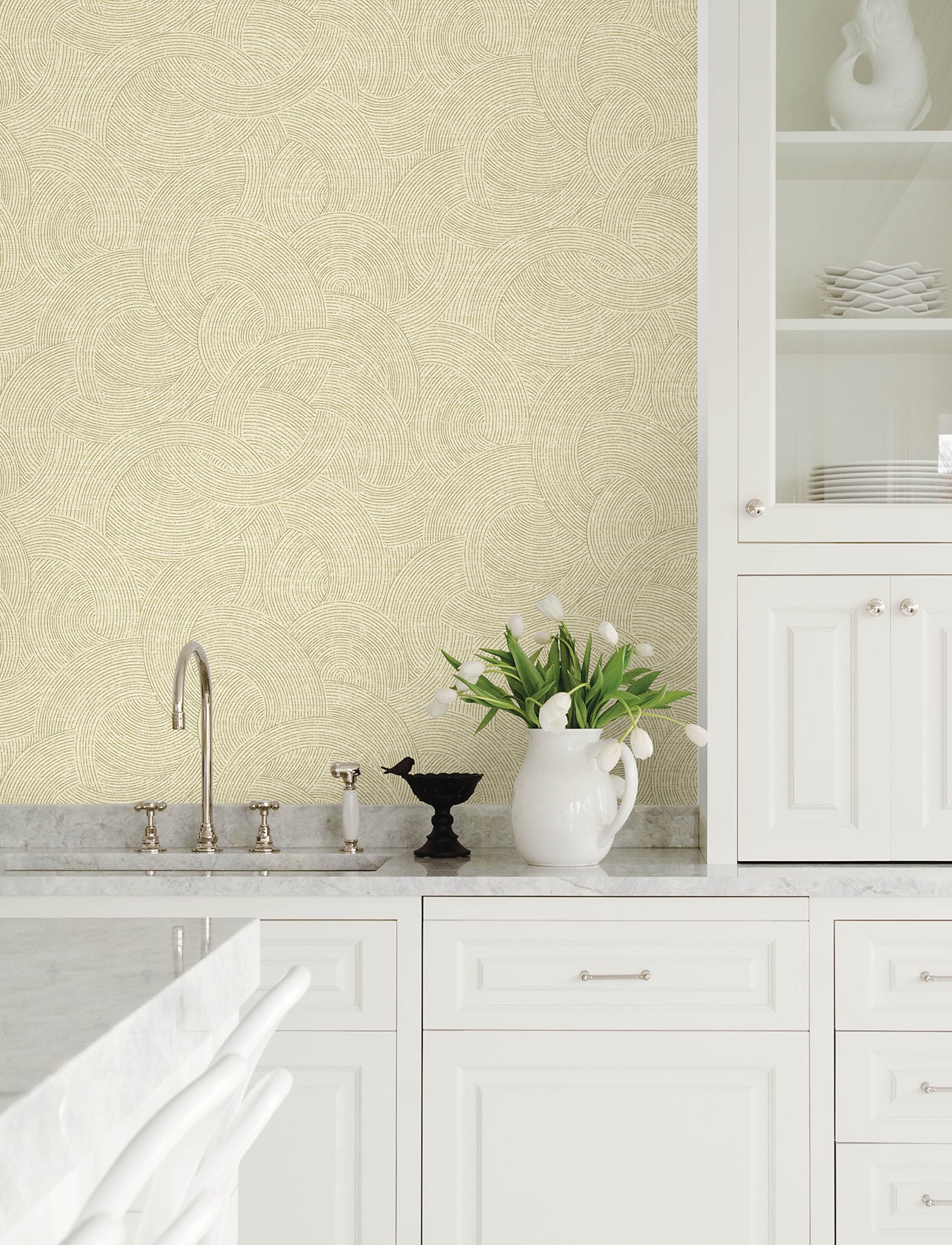 Harrison wallpaper in champagne color - pattern number 4191-83021 - by Chesapeake in the Kitchen & Bath collection