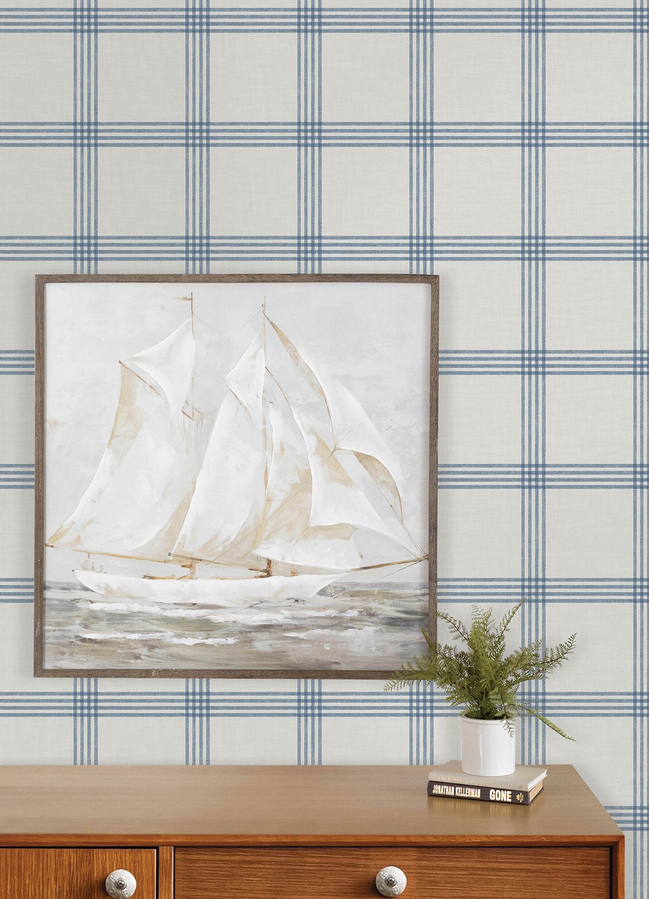 Twain Wallpaper in denim color - pattern number 4192-26993 - by Chesapeake in the Plaid and Stripe Resource Collection collection