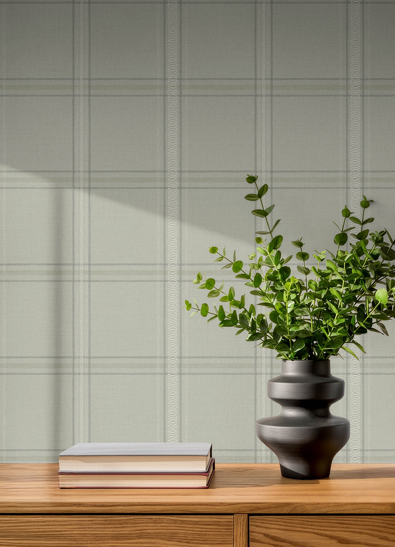 Auberge Wallpaper in sage color - pattern number 4192-27609 - by Chesapeake in the Plaid and Stripe Resource Collection collection