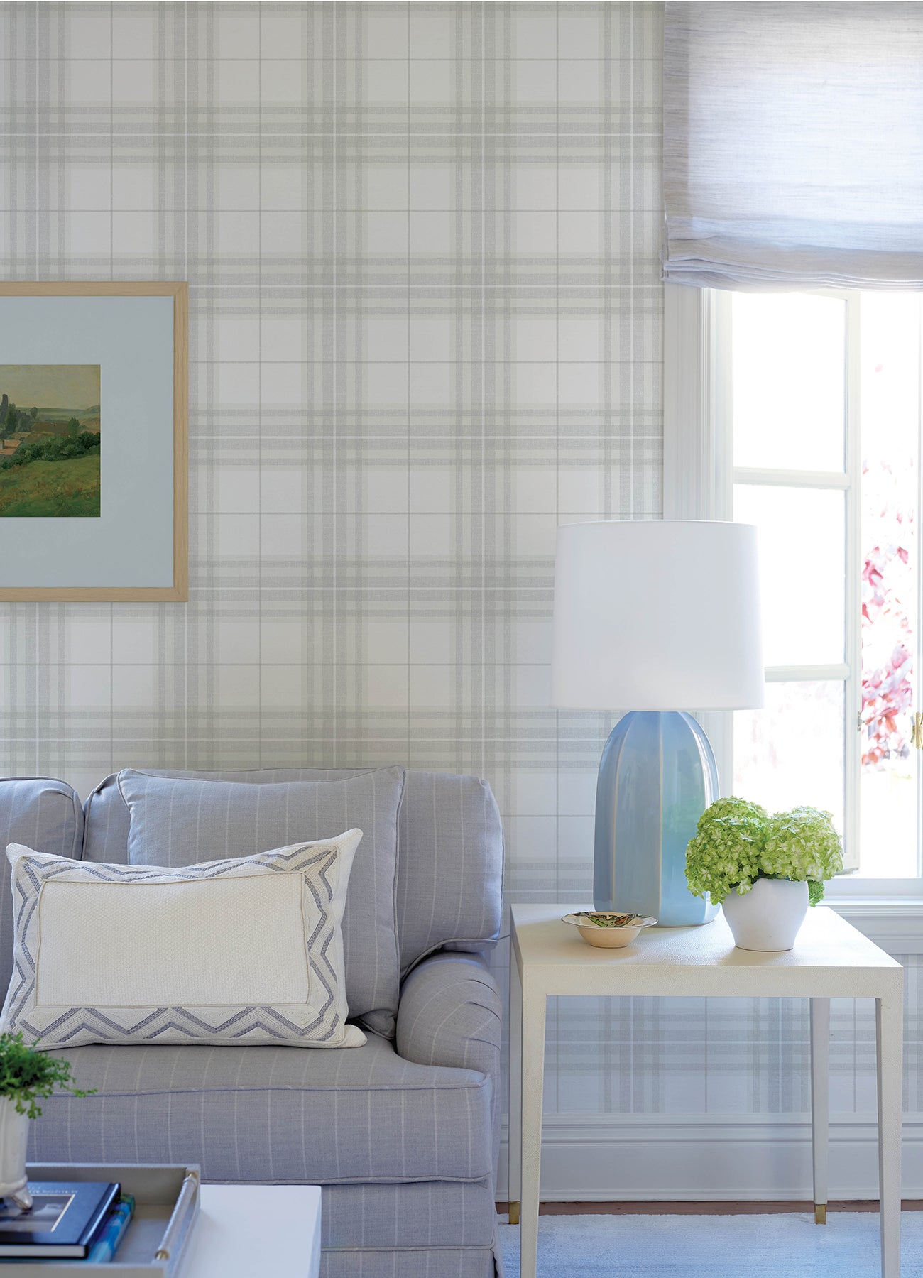 Cabin Check Wallpaper in grey color - pattern number 4192-27693 - by Chesapeake in the Plaid and Stripe Resource Collection collection