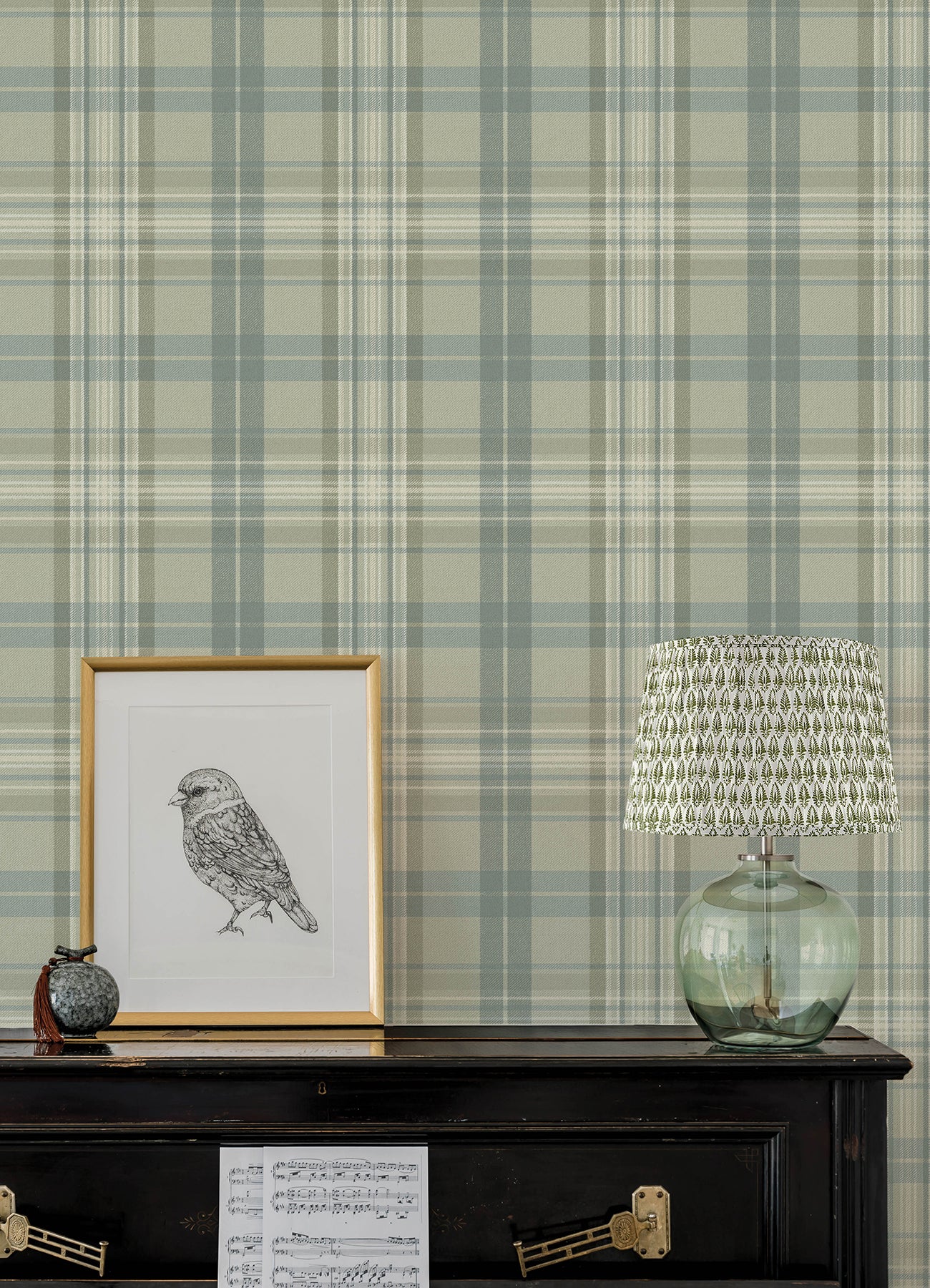 Austin Wallpaper in sage color - pattern number 4192-330217 - by Chesapeake in the Plaid and Stripe Resource Collection collection