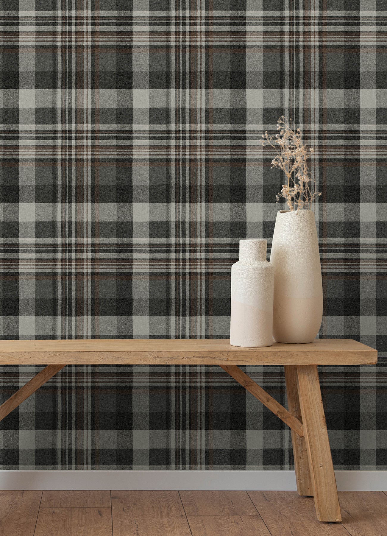 Dutton Plaid Wallpaper in charcoal color - pattern number 4192-72632 - by Chesapeake in the Plaid and Stripe Resource Collection collection