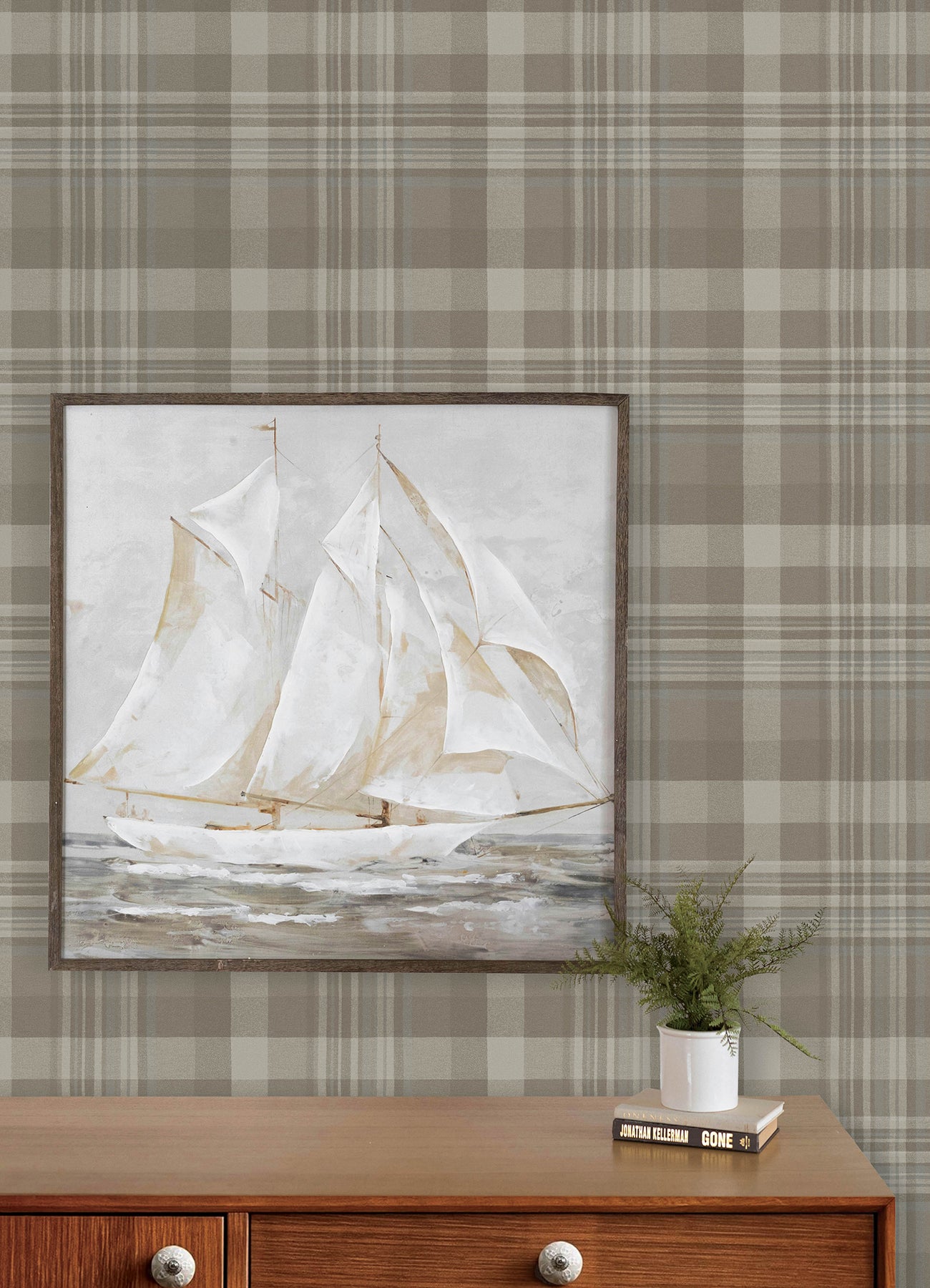 Dutton Plaid Wallpaper in light brown color - pattern number 4192-72633 - by Chesapeake in the Plaid and Stripe Resource Collection collection