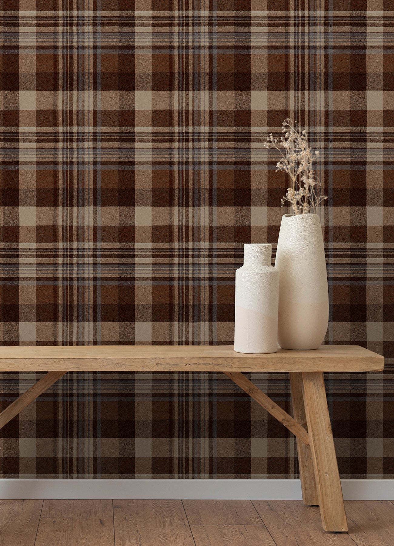 Dutton Plaid Wallpaper in rust color - pattern number 4192-72636 - by Chesapeake in the Plaid and Stripe Resource Collection collection