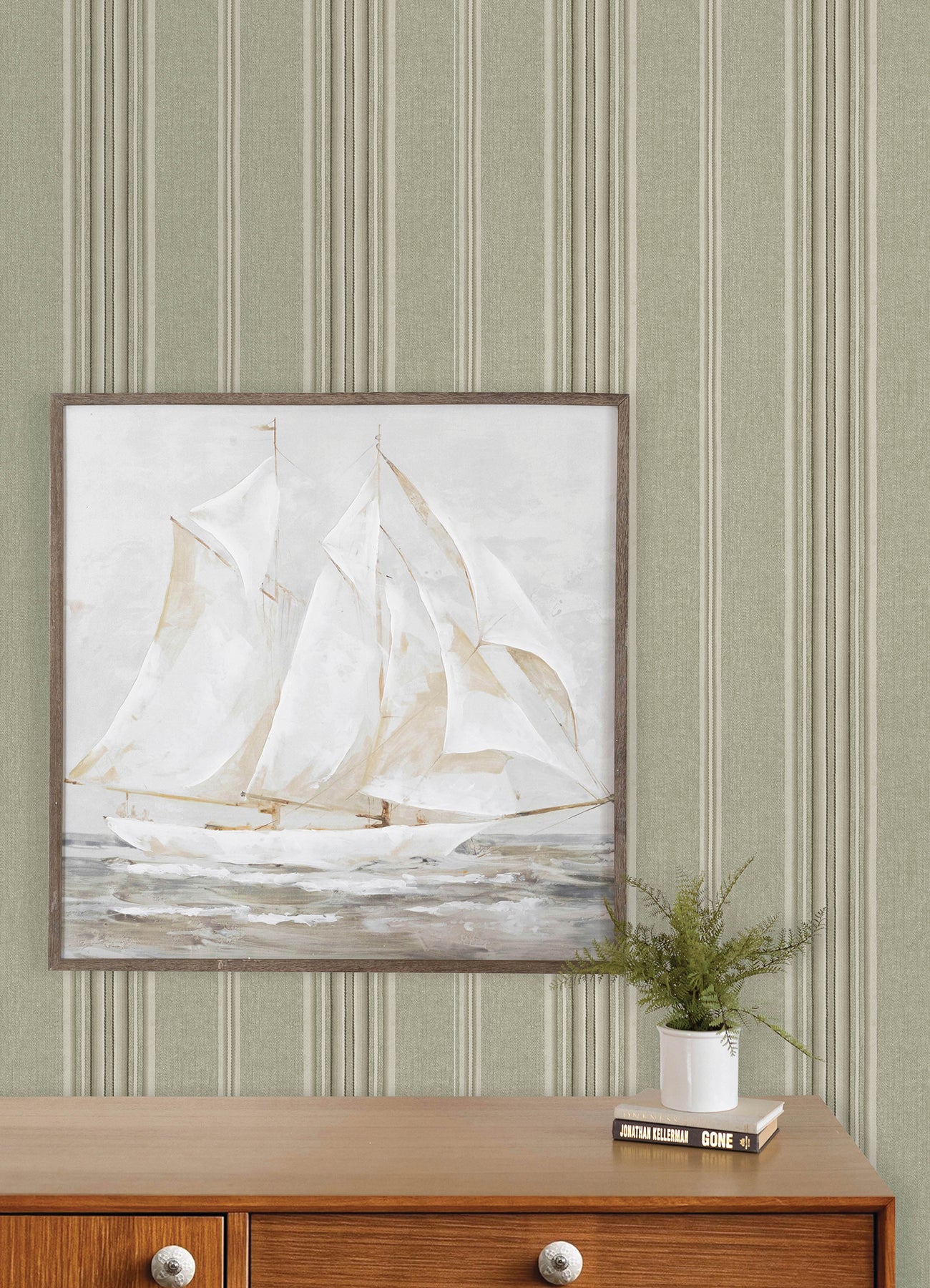Calvados Wallpaper in moss color - pattern number 4192-83121 - by Chesapeake in the Plaid and Stripe Resource Collection collection