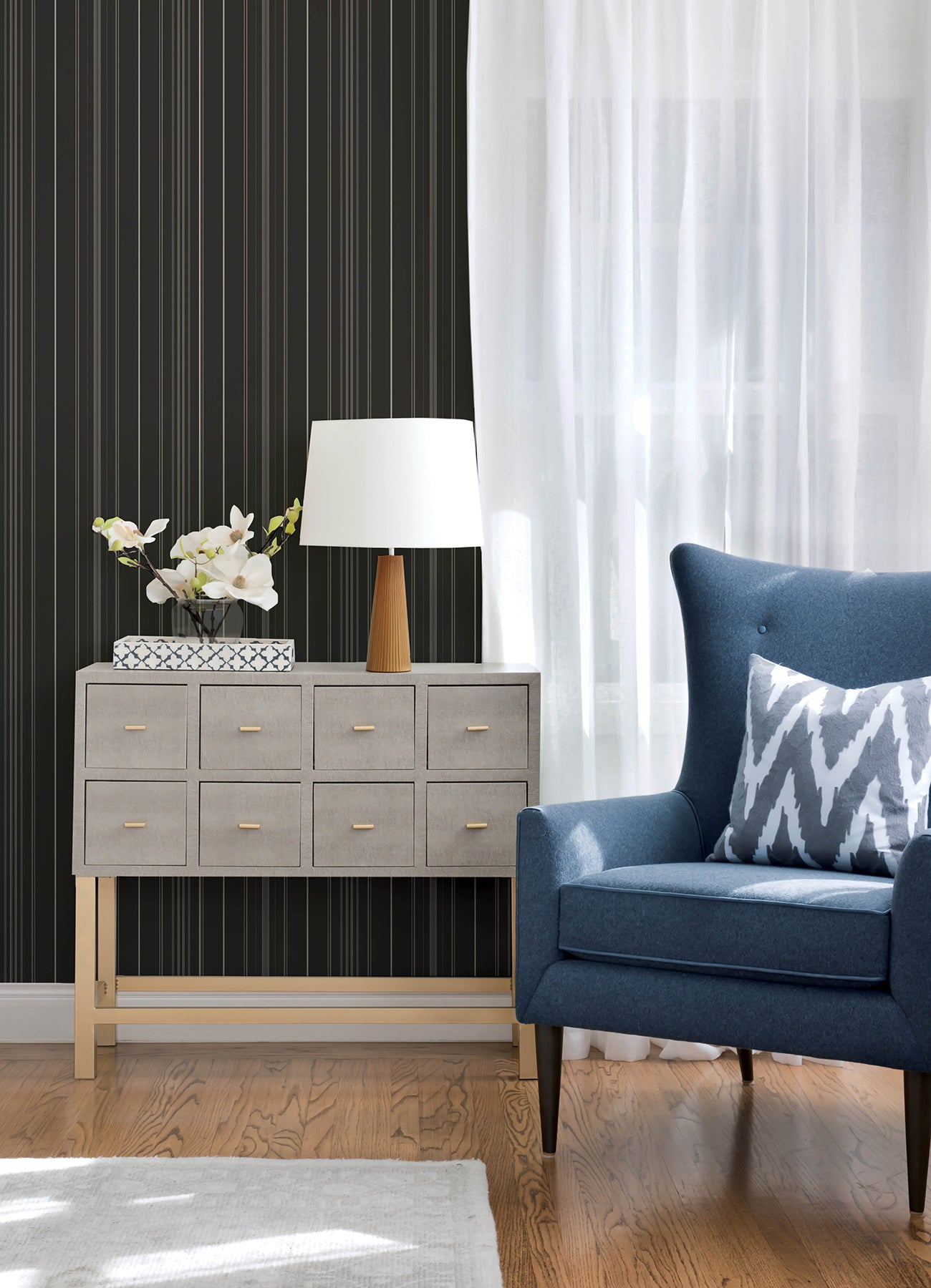 Lascelle Wallpaper in black color - pattern number 4192-83453 - by Chesapeake in the Plaid and Stripe Resource Collection collection