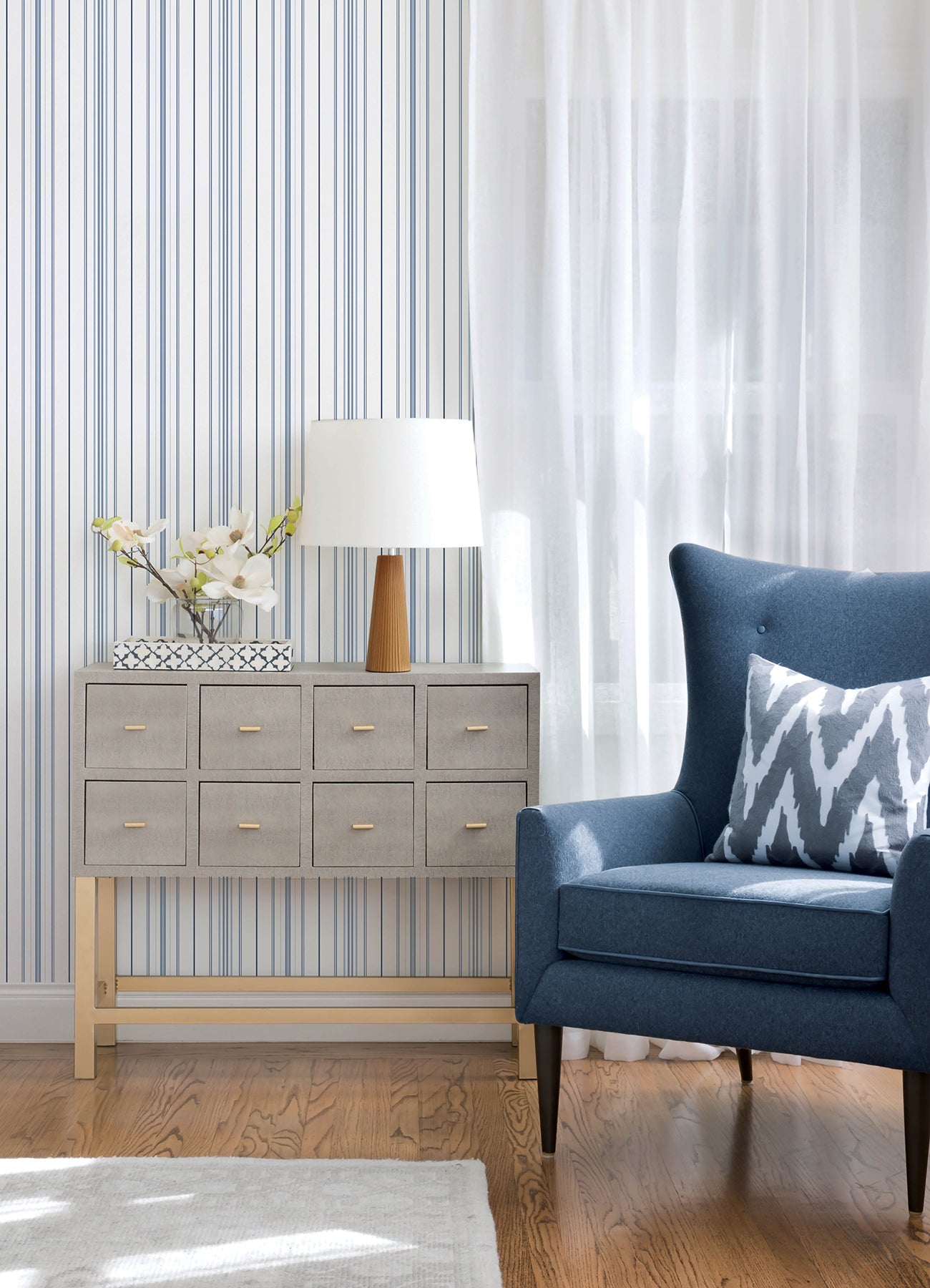 Lascelle Wallpaper in blue color - pattern number 4192-83454 - by Chesapeake in the Plaid and Stripe Resource Collection collection
