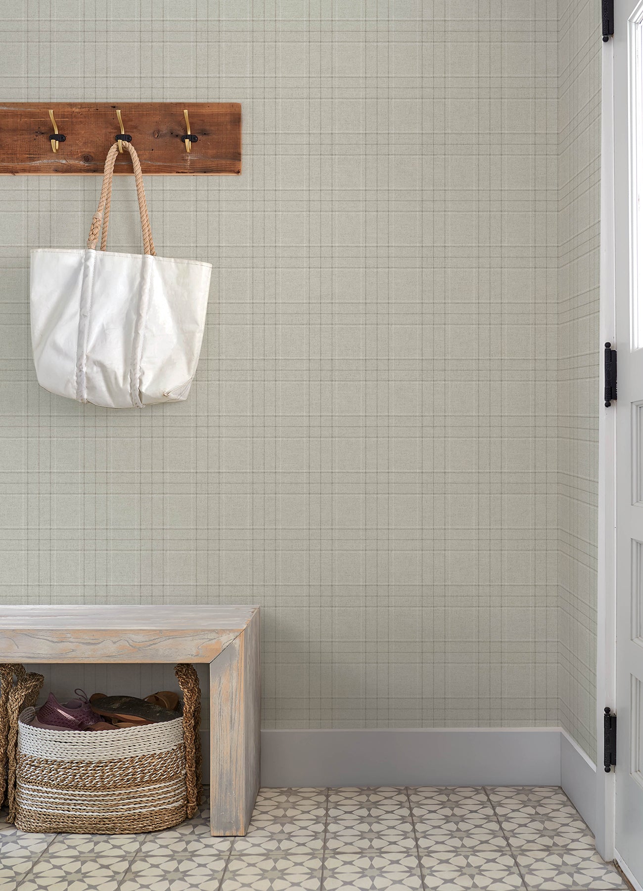 Fox Hollow Wallpaper in light grey color - pattern number 4192-83456 - by Chesapeake in the Plaid and Stripe Resource Collection collection