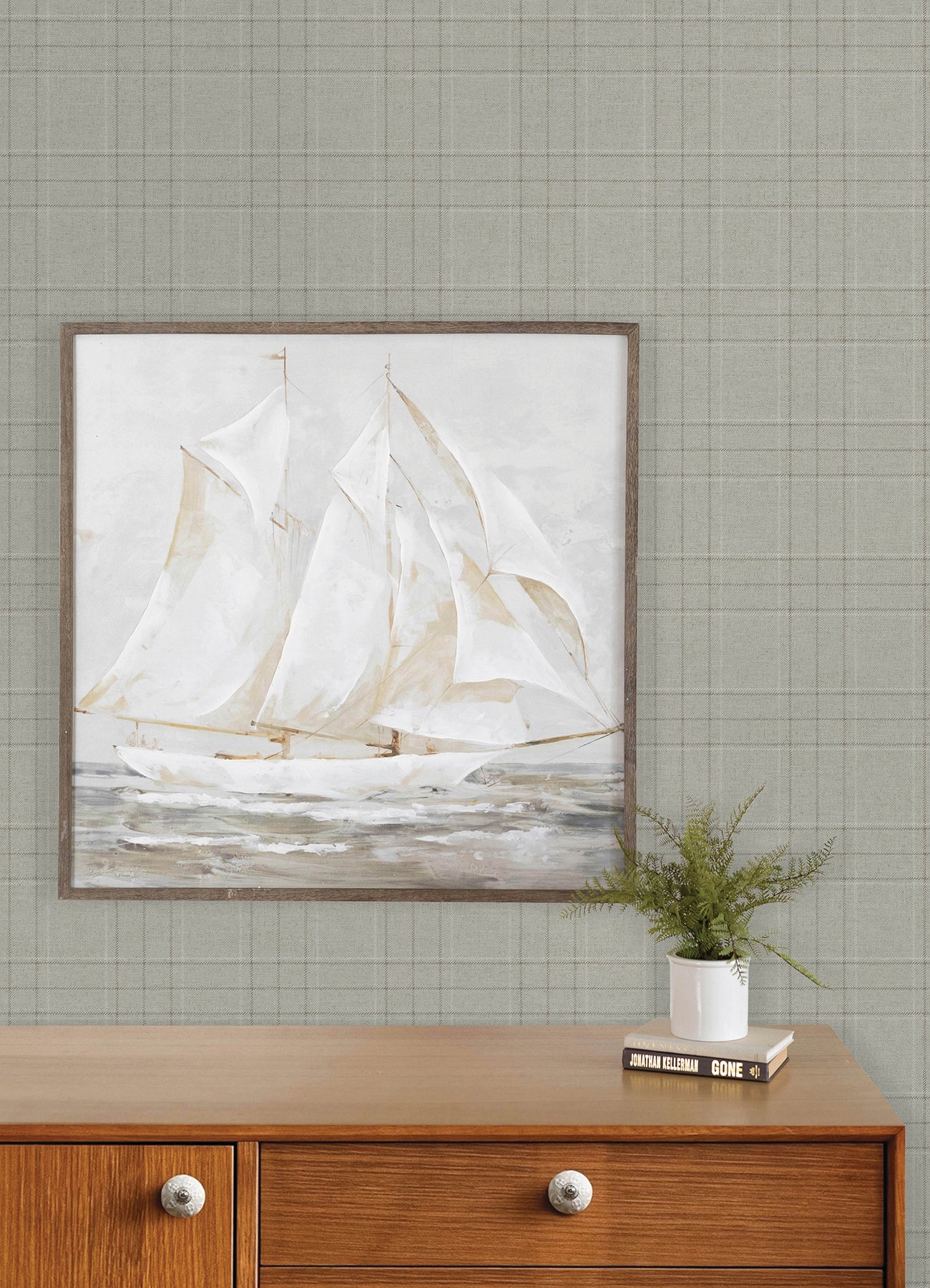 Fox Hollow Wallpaper in light grey color - pattern number 4192-83456 - by Chesapeake in the Plaid and Stripe Resource Collection collection