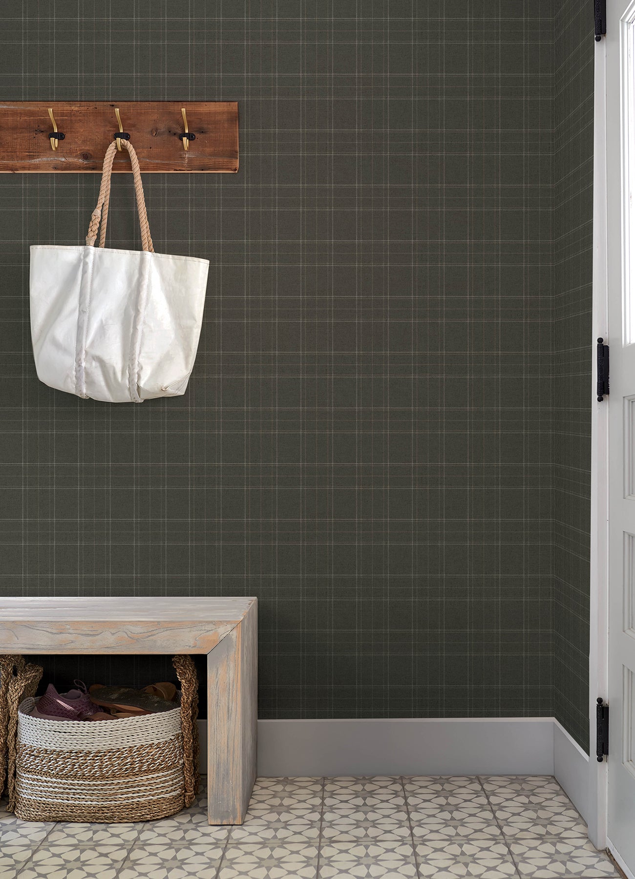 Fox Hollow Wallpaper in charcoal color - pattern number 4192-83457 - by Chesapeake in the Plaid and Stripe Resource Collection collection