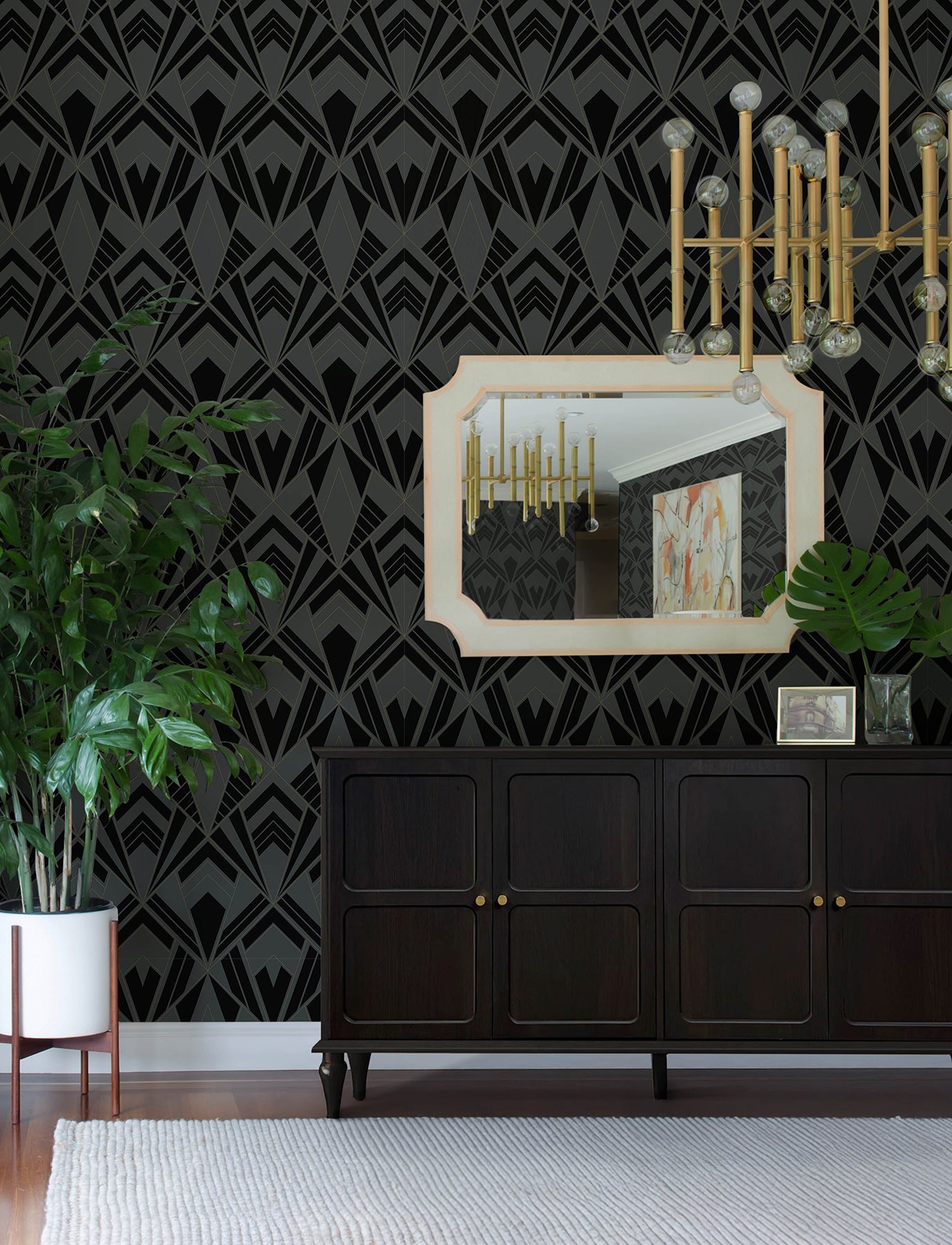 Allenby Wallpaper in black color - pattern number 4198-87401 - by A Street Prints in the Moderne Deco Timeless Glamour collection