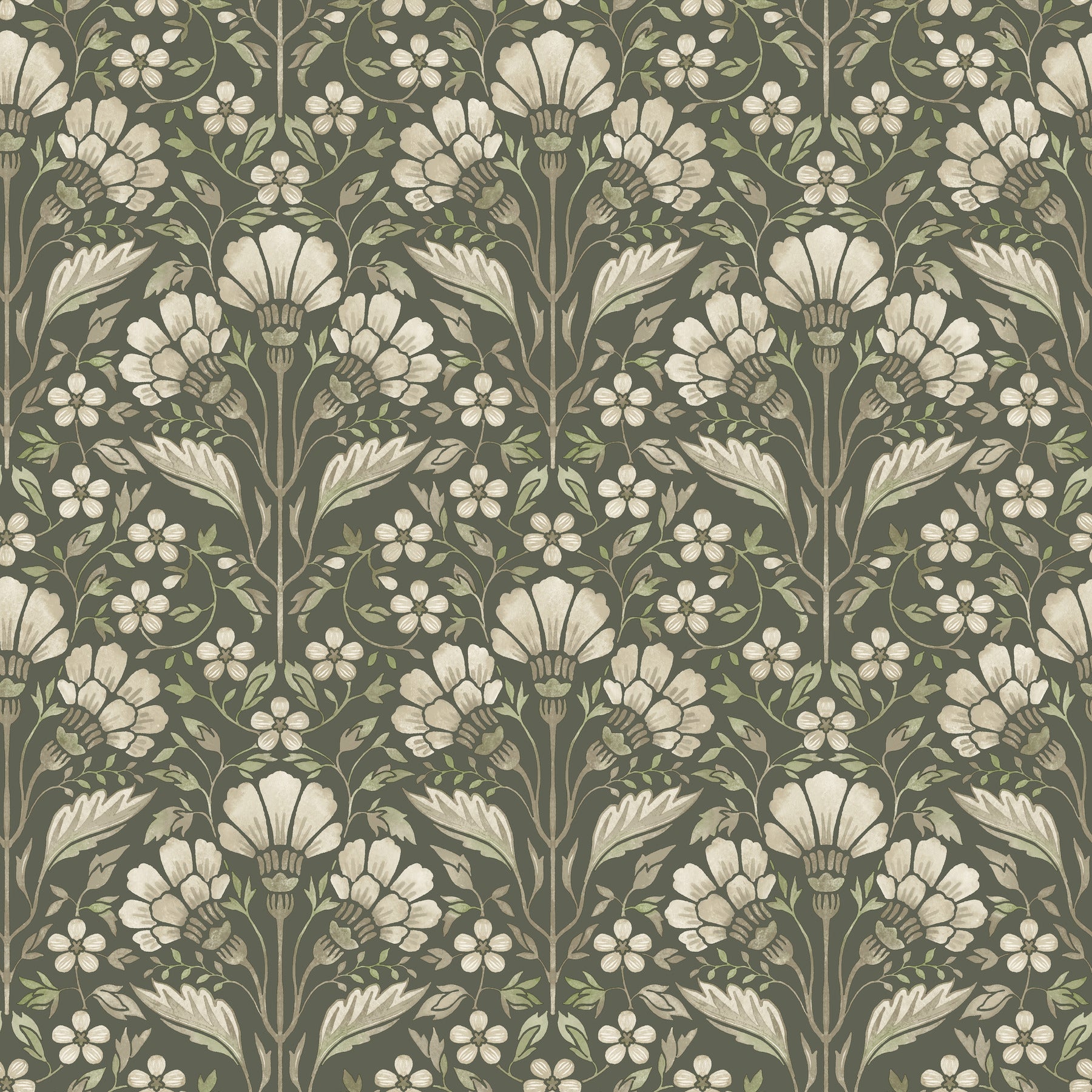 Edith Floral Damask Wallpaper in Green color - pattern number 4199-83701 - by Chesapeake in the Modern Farmhouse collection