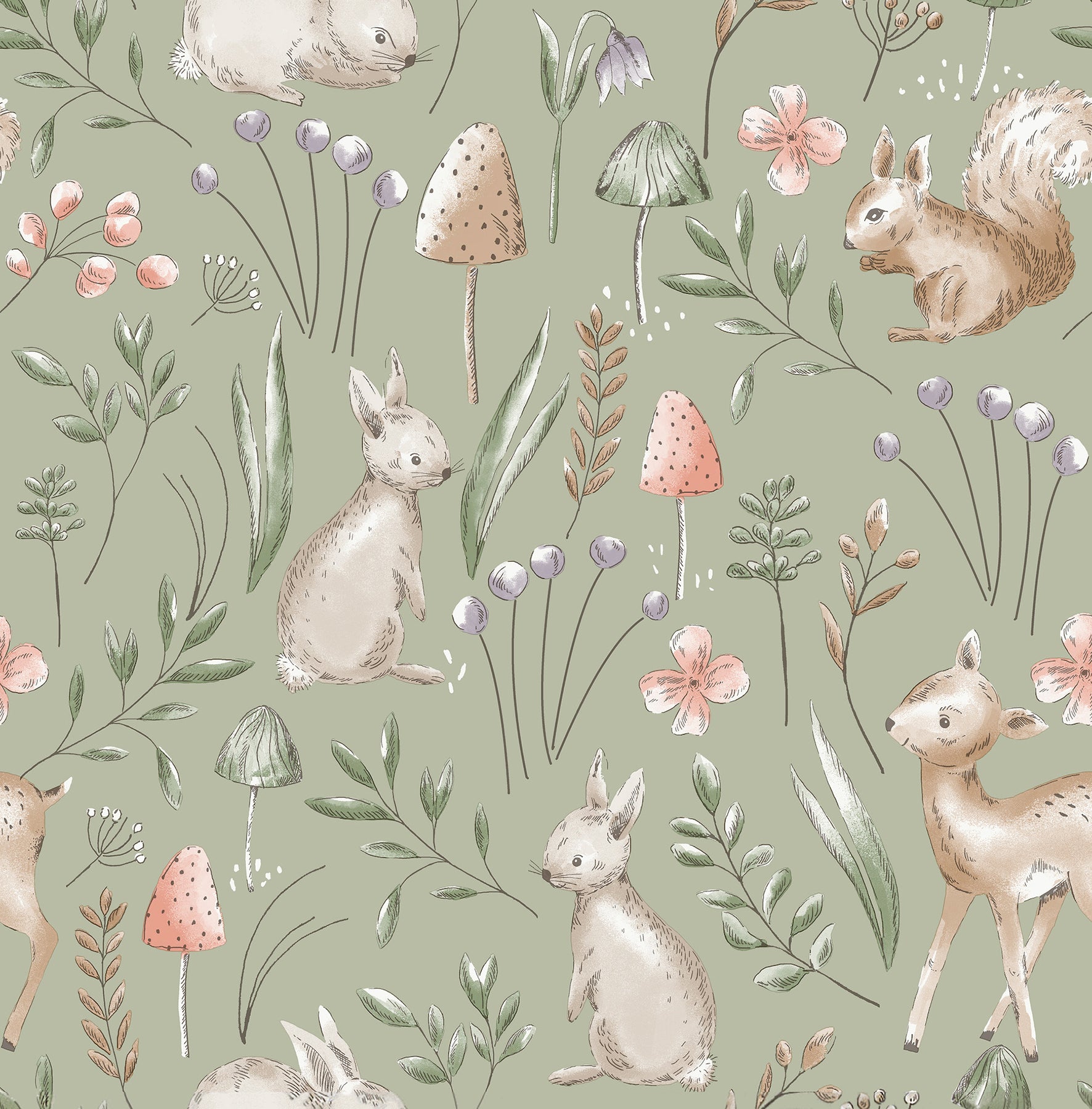 Forest Animals wallpaper in sage color - pattern number 4203-27547 - by Advantage in the A World of Imagination collection