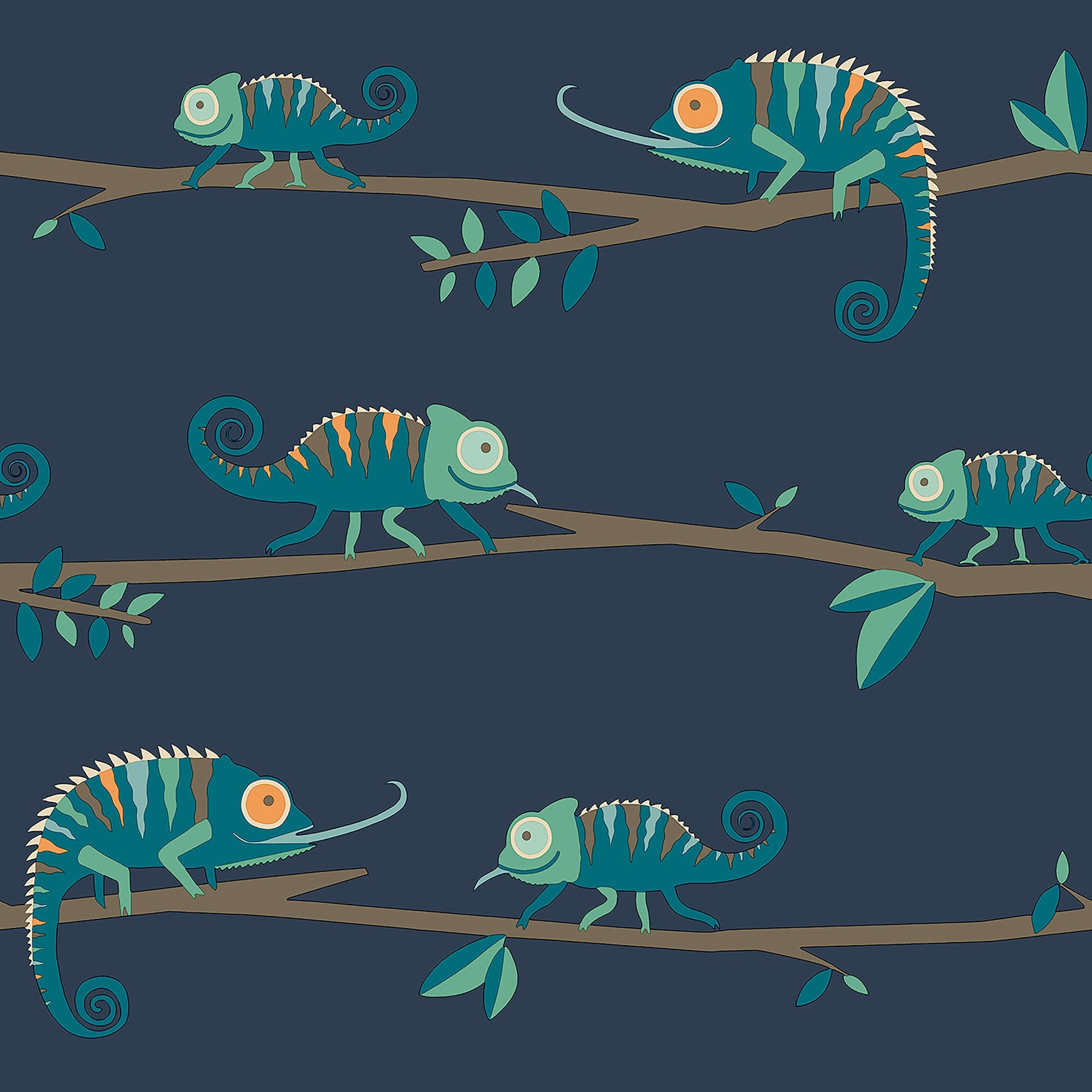 Chameleon Family wallpaper in navy color - pattern number 4203-27560 - by Advantage in the A World of Imagination collection