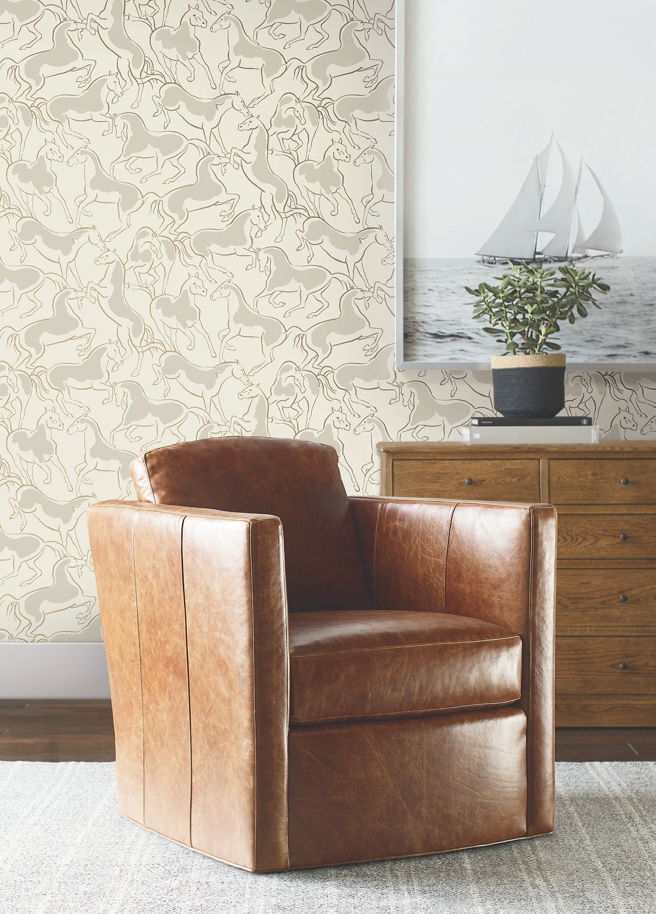 Dressage Wallpaper in beige color - pattern number 4211-83503 - by Ronald Redding in the Private Reserve collection