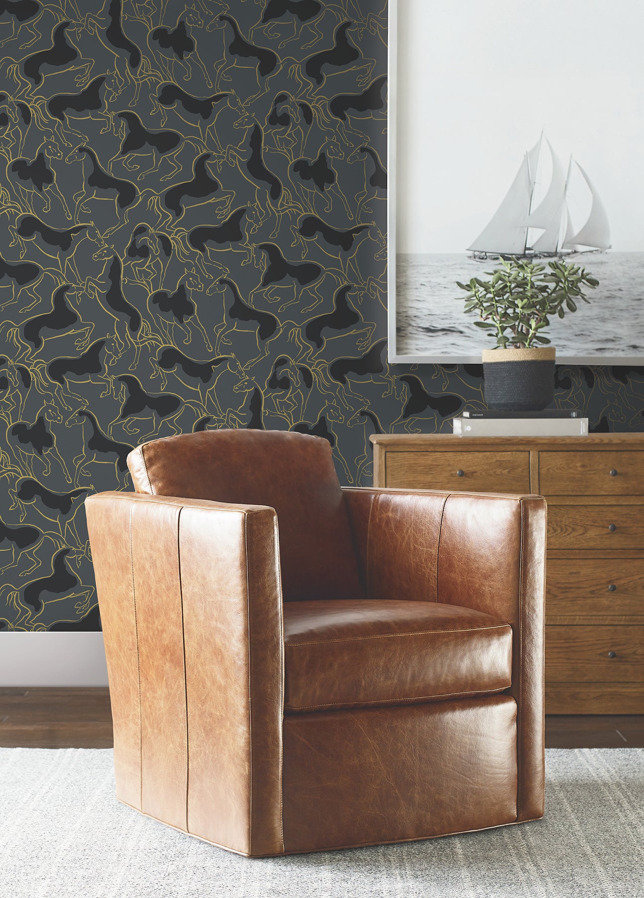 Dressage Wallpaper in gold color - pattern number 4211-83504 - by Ronald Redding in the Private Reserve collection