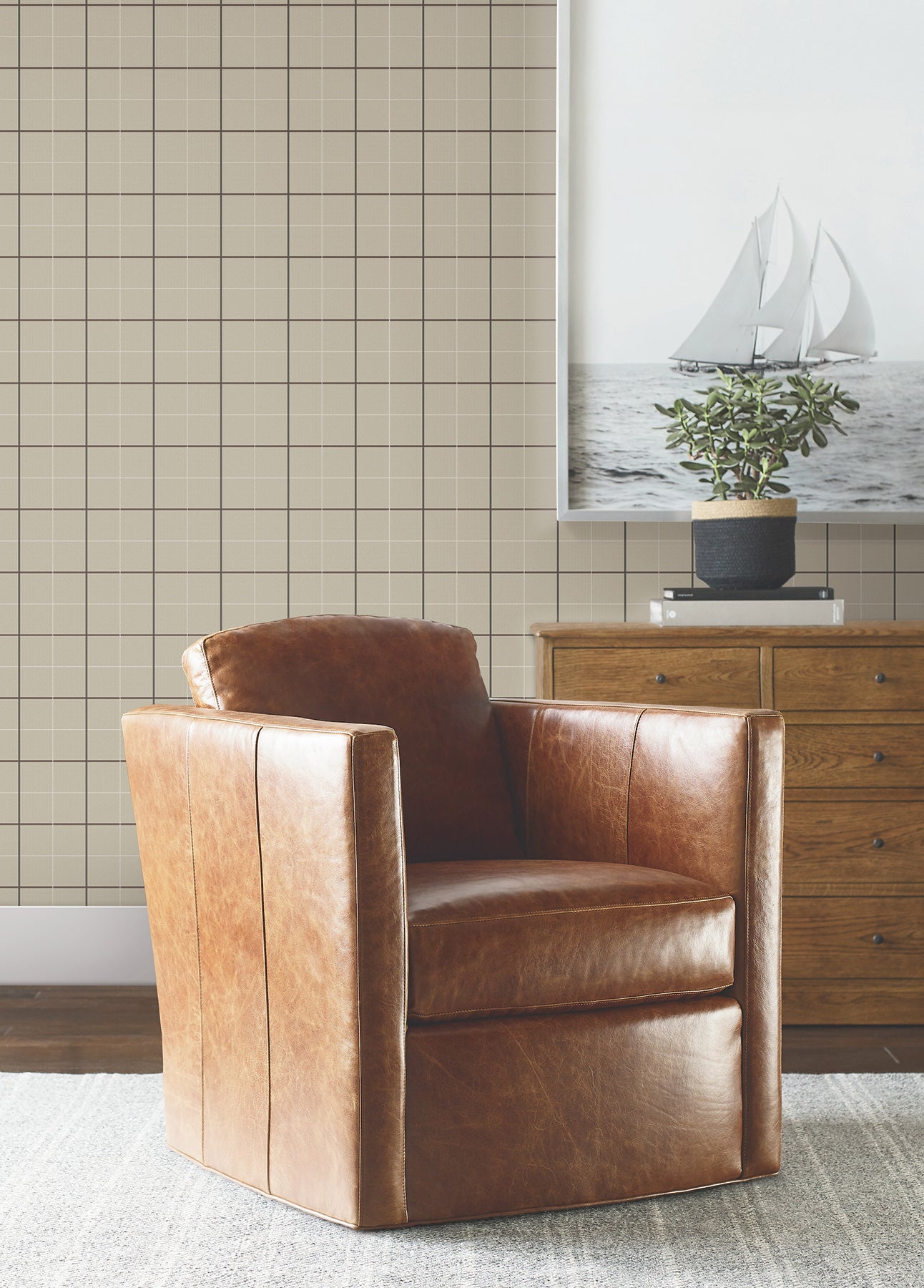 Tattersall Wallpaper in brown color - pattern number 4211-83514 - by Ronald Redding in the Private Reserve collection