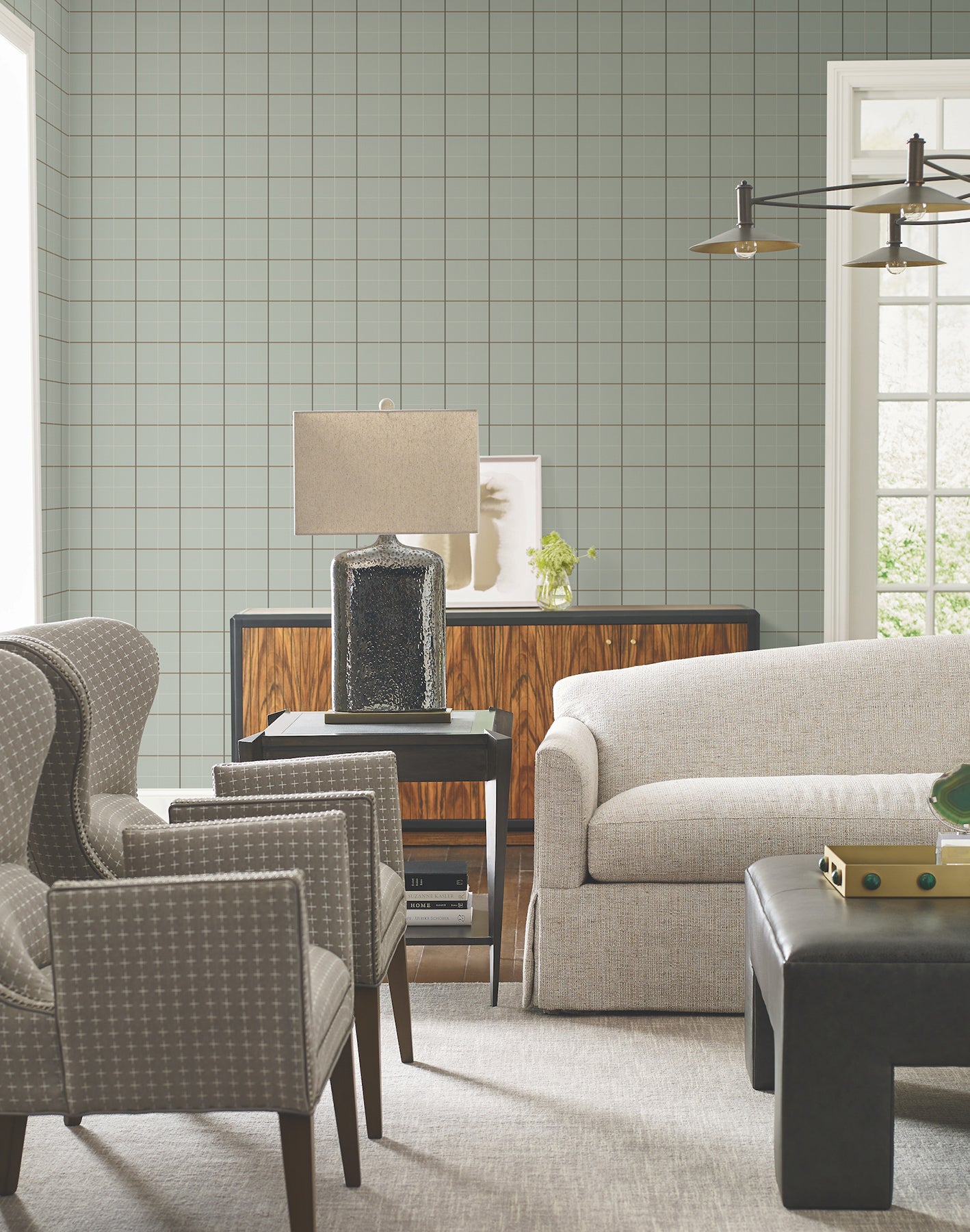 Tattersall Wallpaper in sage color - pattern number 4211-83517 - by Ronald Redding in the Private Reserve collection