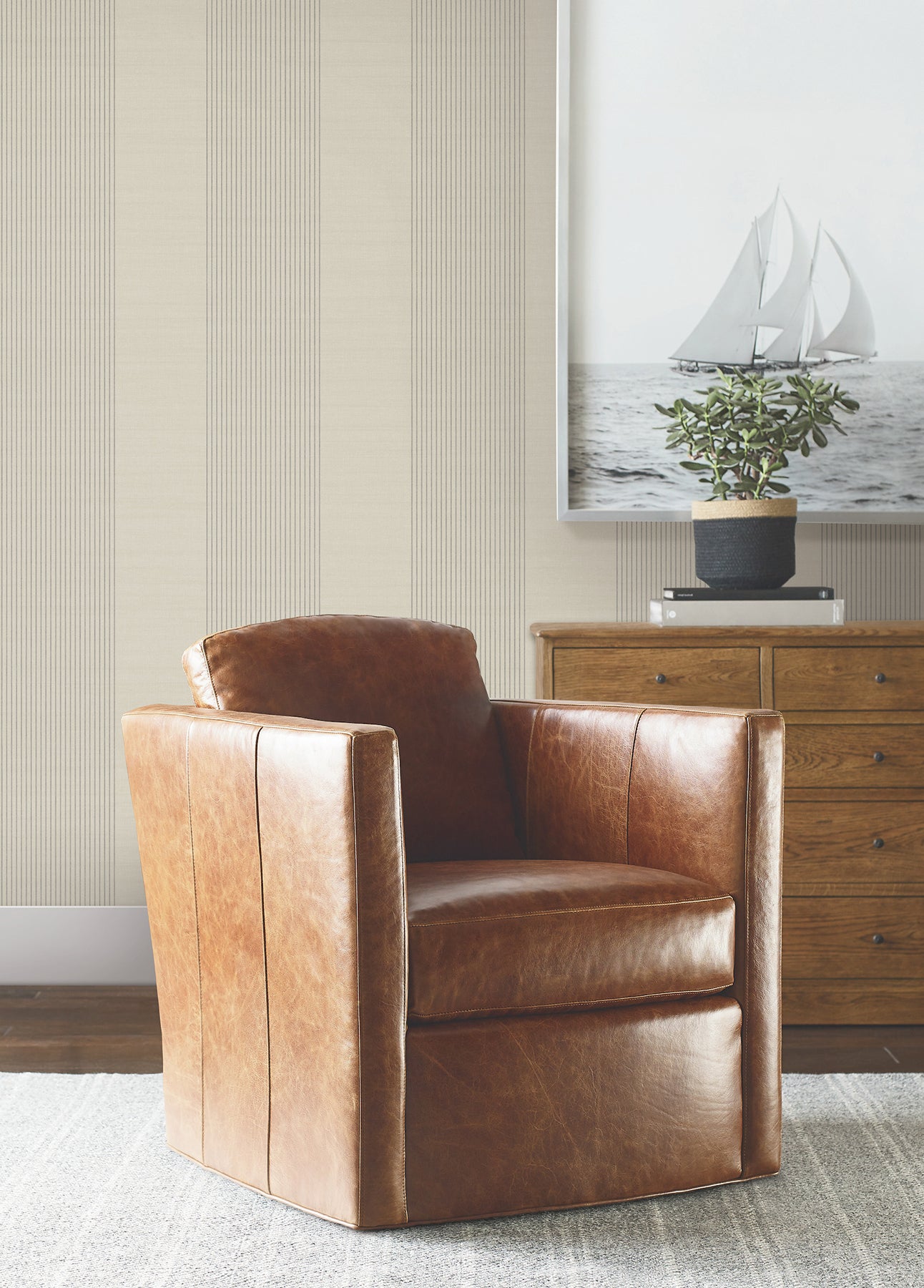 Archer Stripe Wallpaper in taupe color - pattern number 4211-83525 - by Ronald Redding in the Private Reserve collection