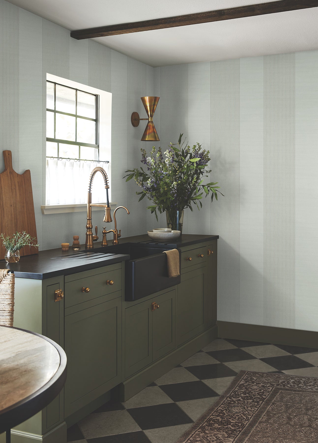 Archer Stripe Wallpaper in sage color - pattern number 4211-83530 - by Ronald Redding in the Private Reserve collection