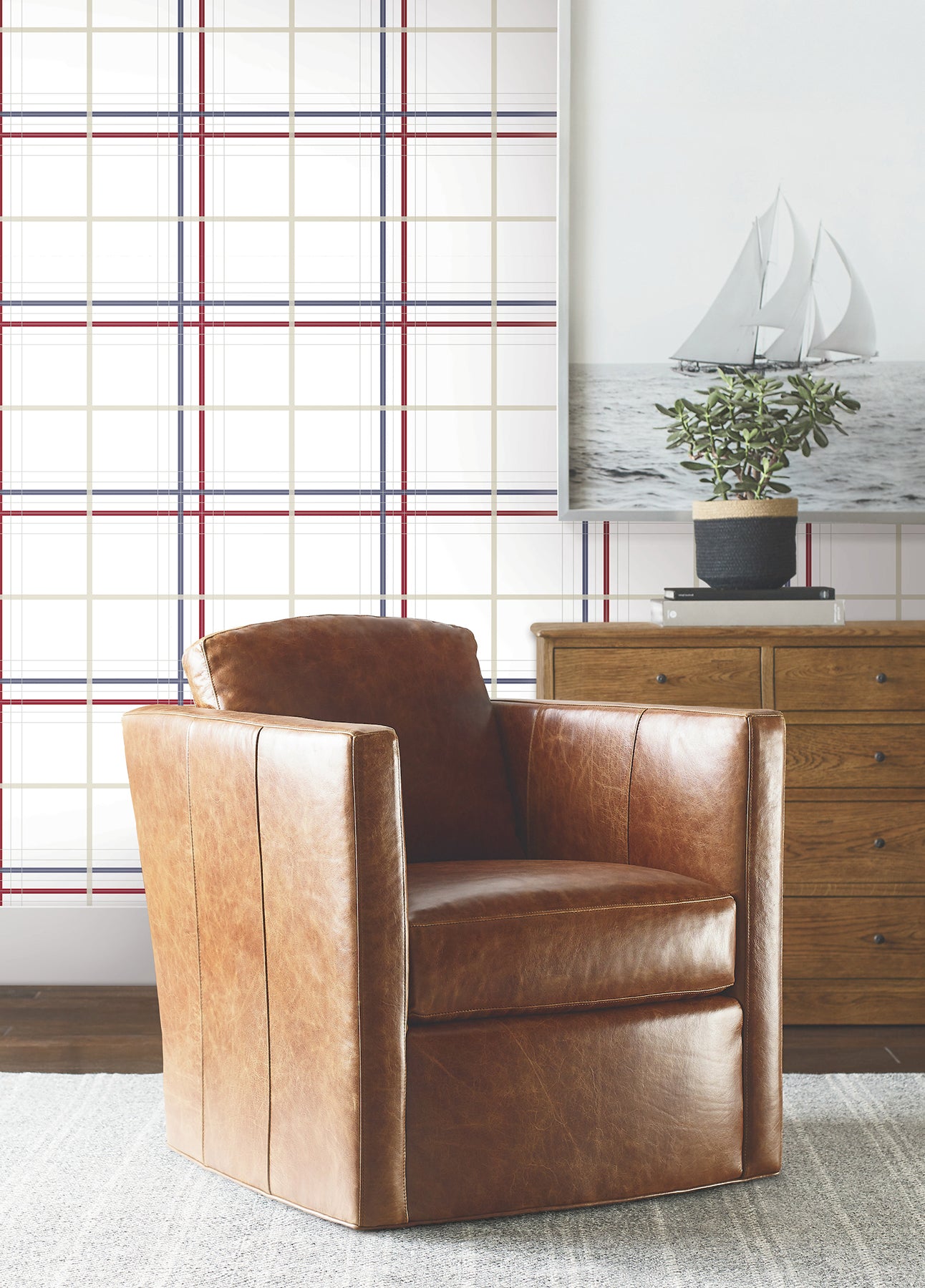Lakeside Plaid Wallpaper in red color - pattern number 4211-83531 - by Ronald Redding in the Private Reserve collection