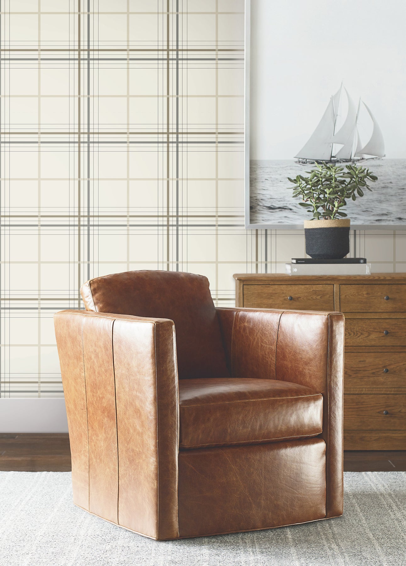 Lakeside Plaid Wallpaper in beige color - pattern number 4211-83532 - by Ronald Redding in the Private Reserve collection