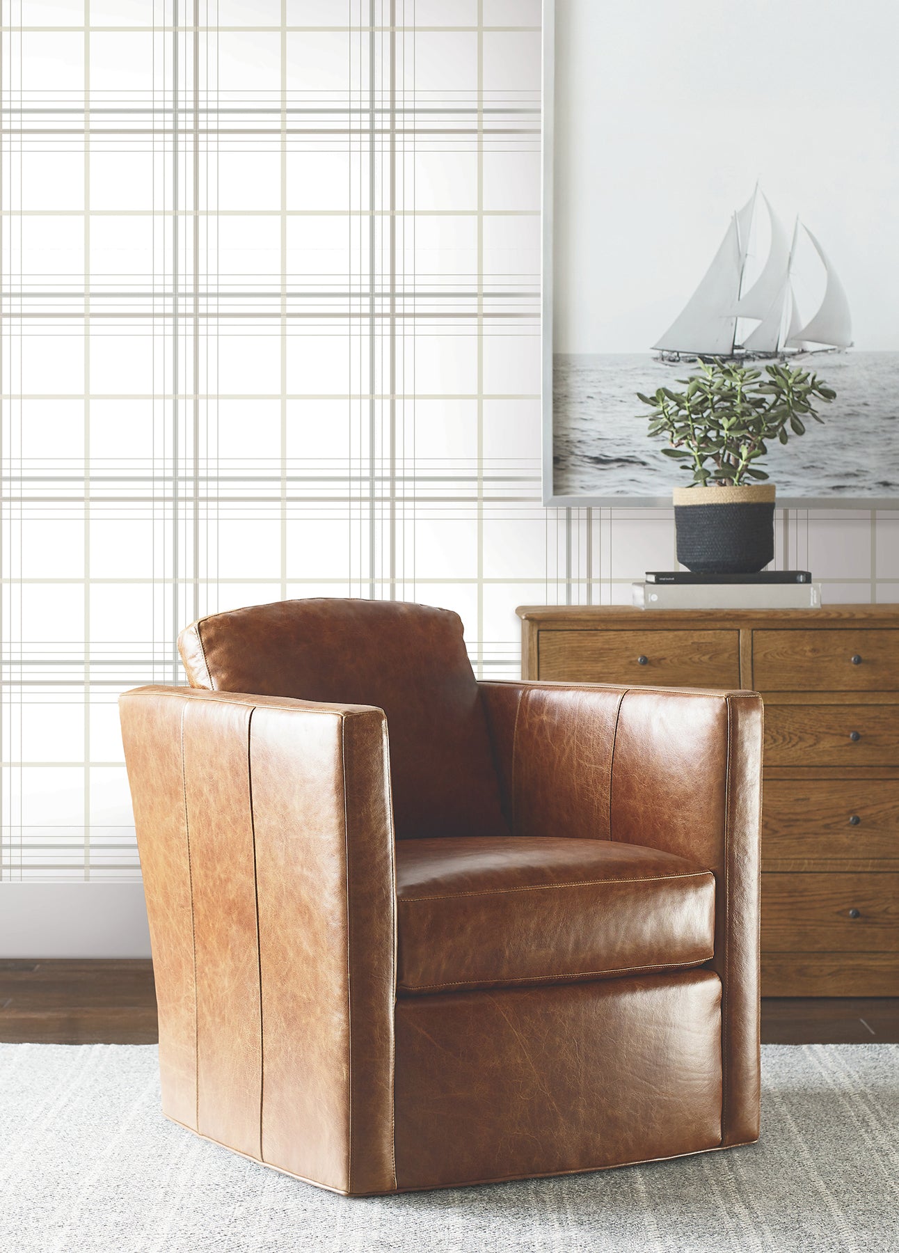 Lakeside Plaid Wallpaper in white color - pattern number 4211-83533 - by Ronald Redding in the Private Reserve collection