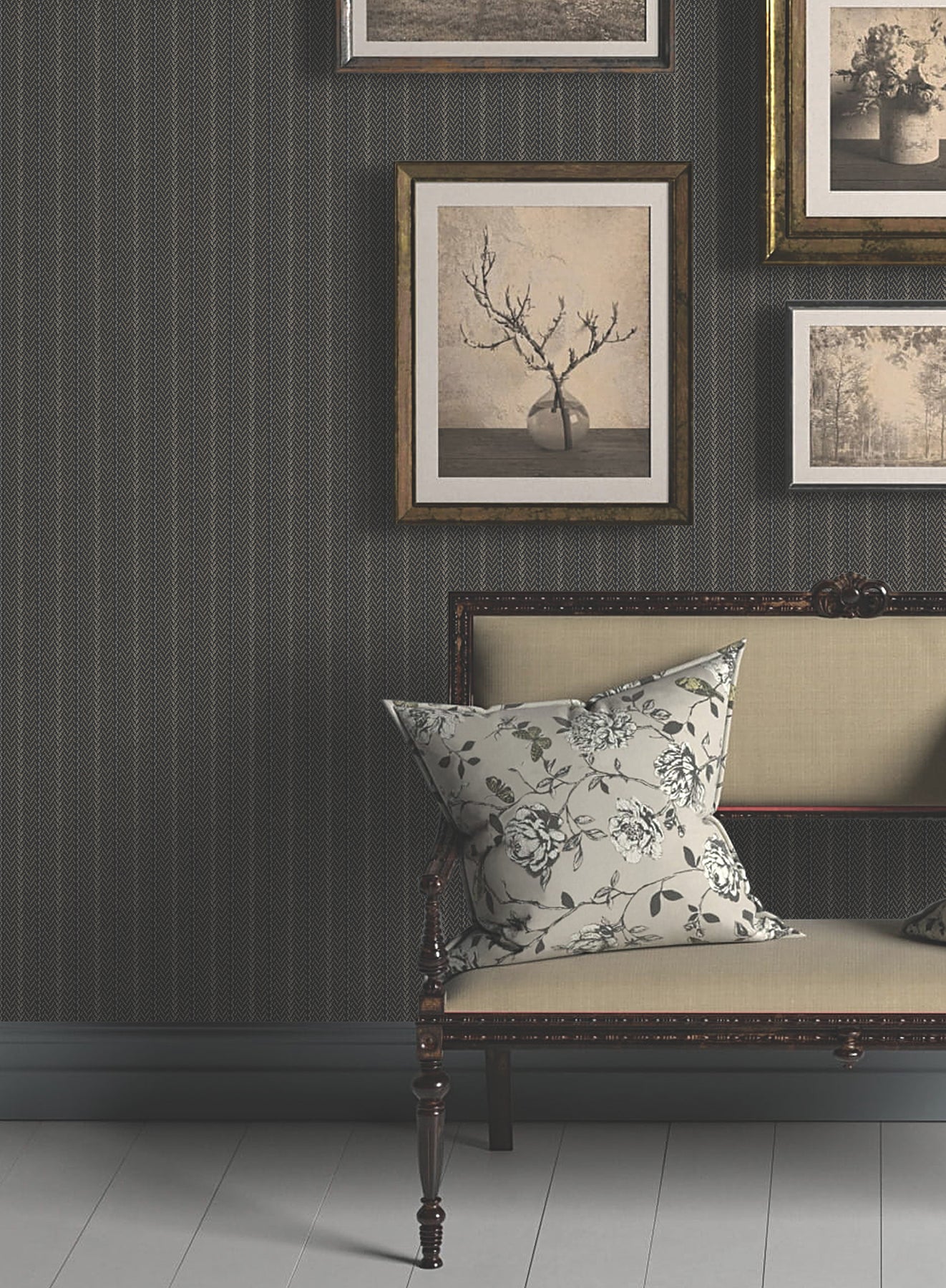 Elkan Stripe Wallpaper in black color - pattern number 4211-83537 - by Ronald Redding in the Private Reserve collection