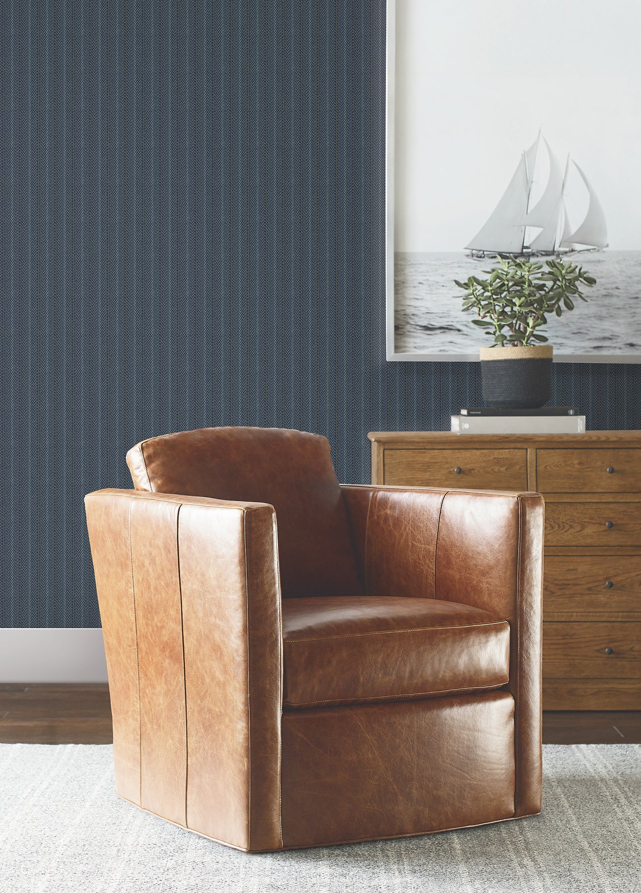 Elkan Stripe Wallpaper in navy color - pattern number 4211-83538 - by Ronald Redding in the Private Reserve collection