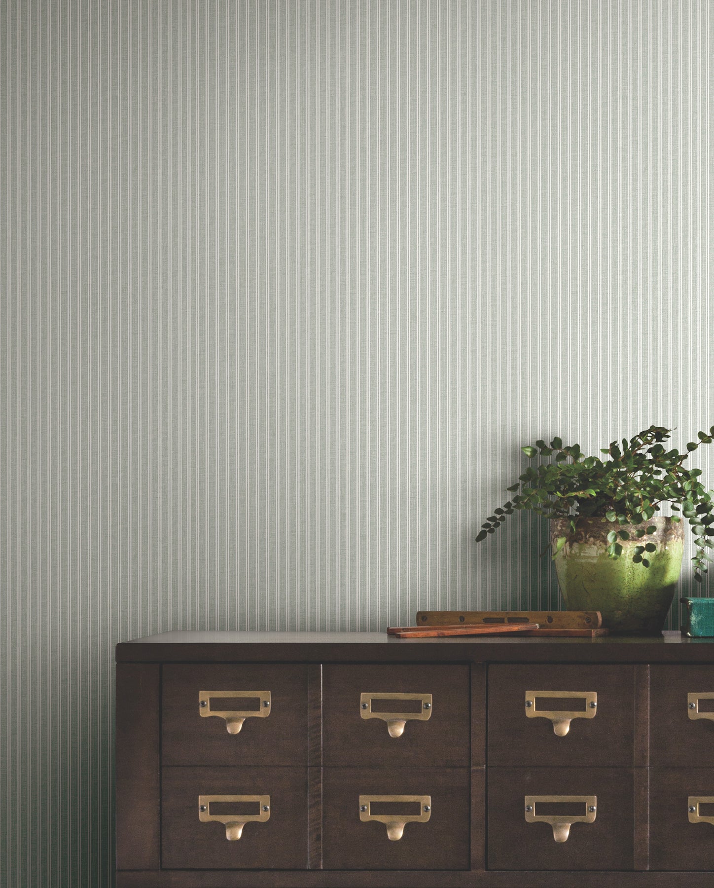 Ticking Stripe Wallpaper in sage color - pattern number 4211-83543 - by Ronald Redding in the Private Reserve collection