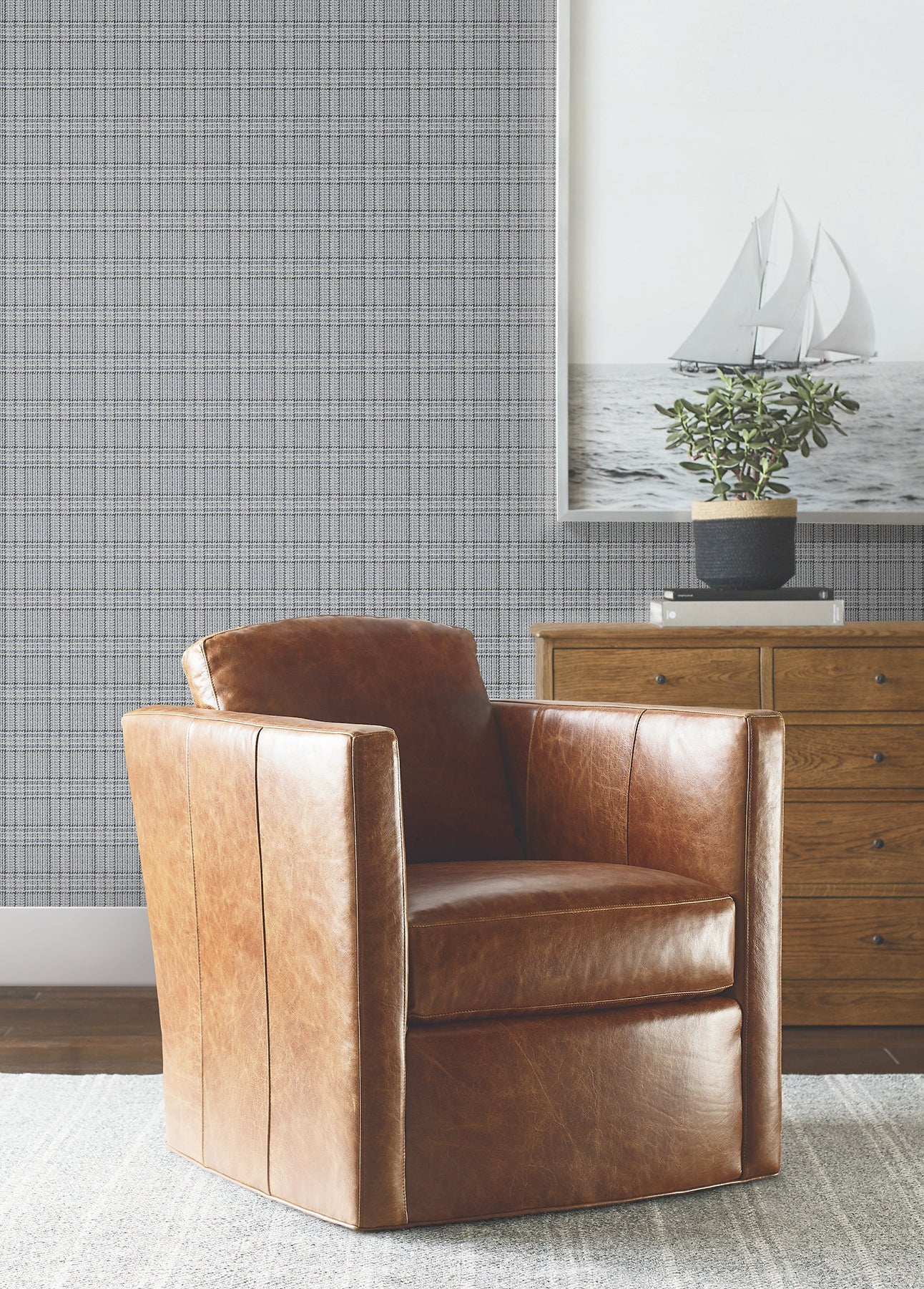 Harrington Plaid Wallpaper in blue color - pattern number 4211-83555 - by Ronald Redding in the Private Reserve collection
