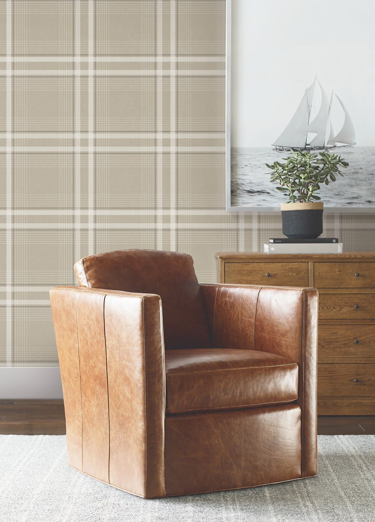 Country Club Plaid Wallpaper in taupe color - pattern number 4211-83564 - by Ronald Redding in the Private Reserve collection