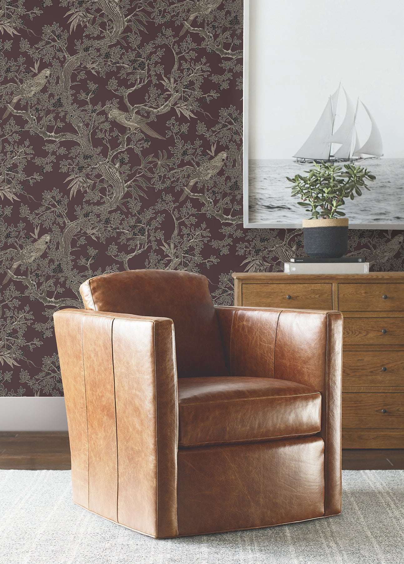 Regal Ridge Wallpaper in plum color - pattern number 4211-83571 - by Ronald Redding in the Private Reserve collection